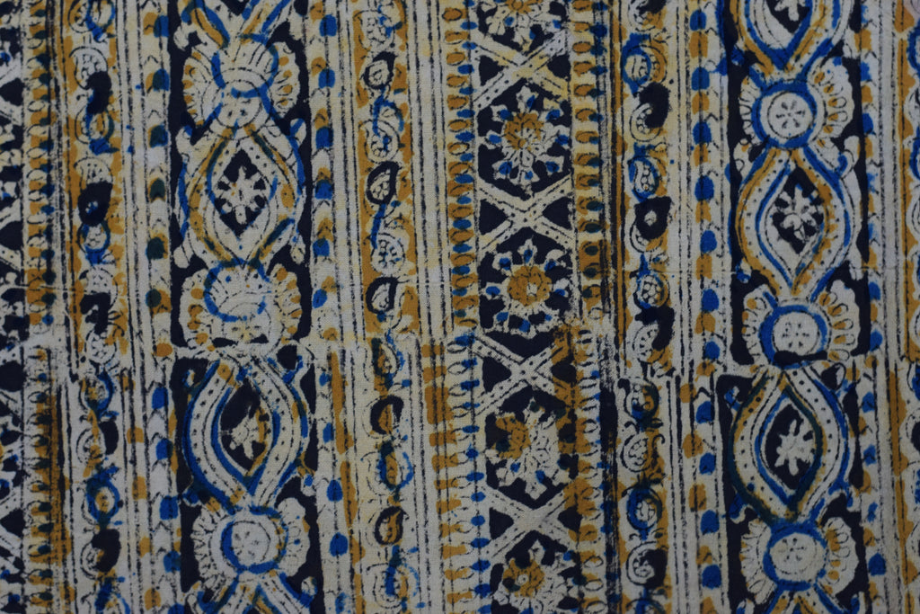 Kalamkari Print Cotton Churidar Material – Blue & Beige Traditional Print | 44" Width | 3 Meter Top Fabric