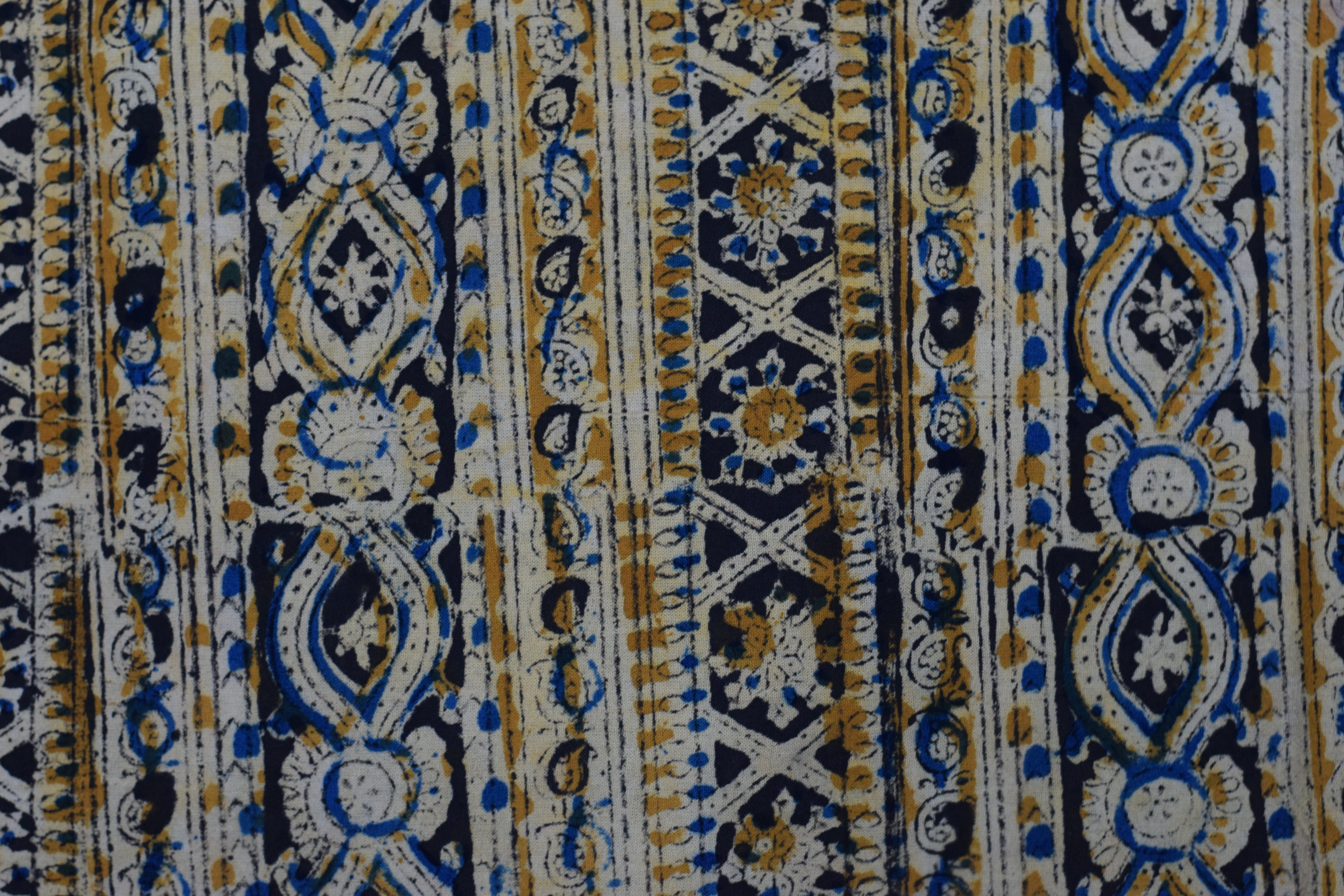 Kalamkari Print Cotton Churidar Material – Blue & Beige Traditional Print | 44" Width | 3 Meter Top Fabric