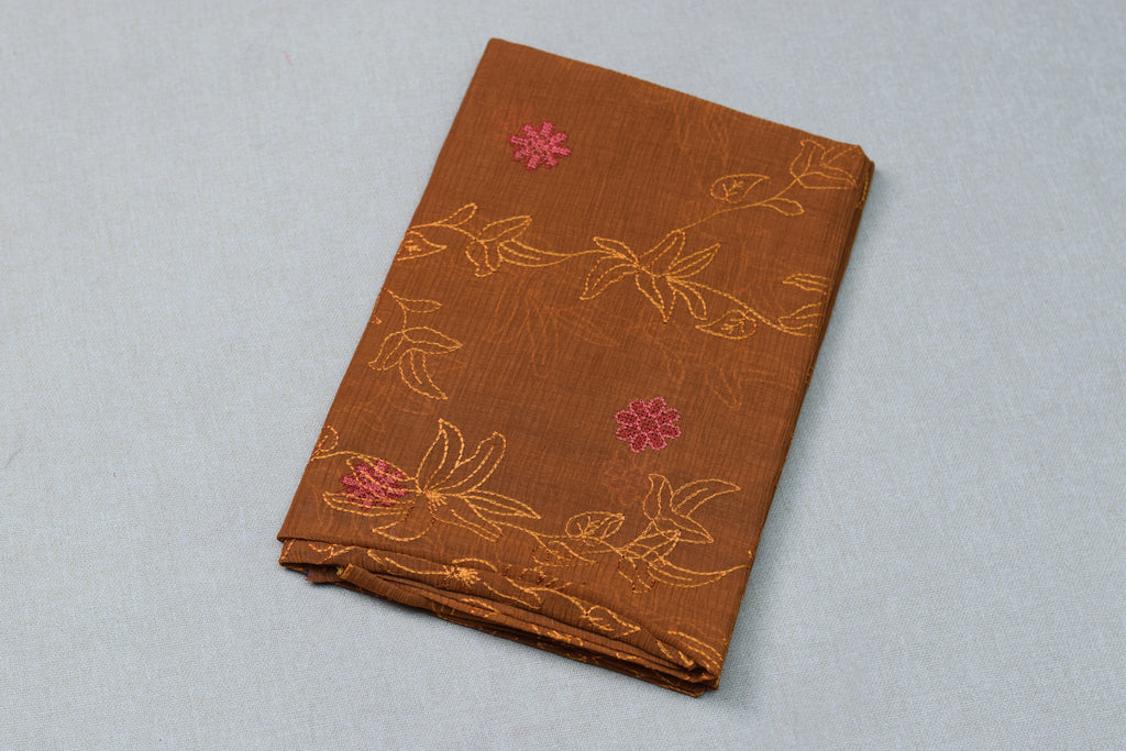 Rust Orange Christ Georgette Embroidered Churidar Material Set with Dupatta