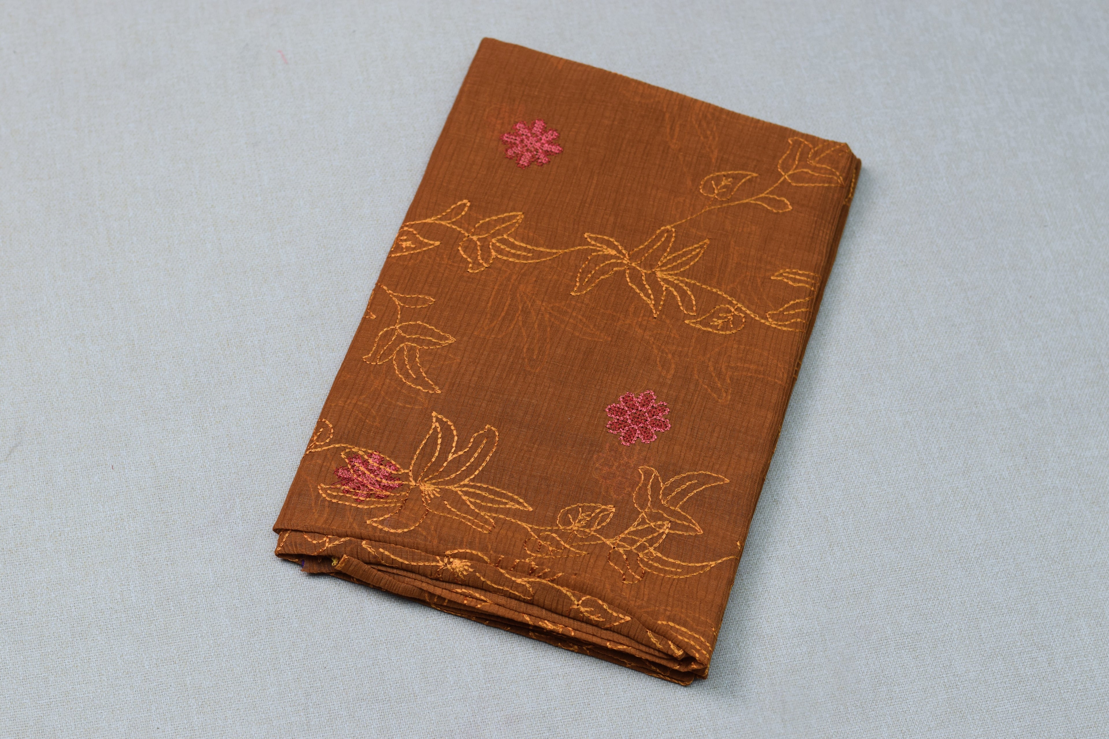 Rust Orange Christ Georgette Embroidered Churidar Material Set with Dupatta