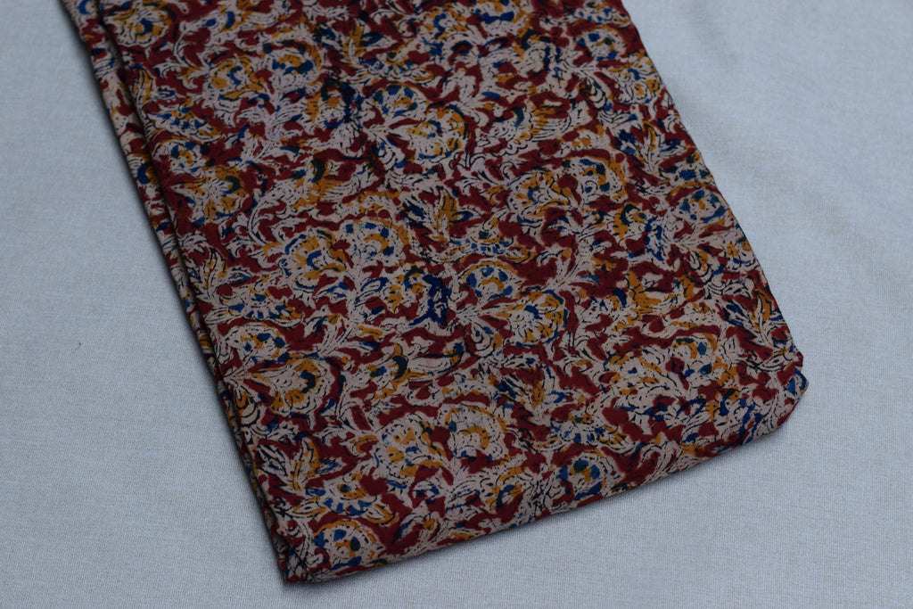 Elegant Maroon Kalamkari Print Cotton Churidar Material – 2.5 Mtr Top Fabric | 44 Inch Width
