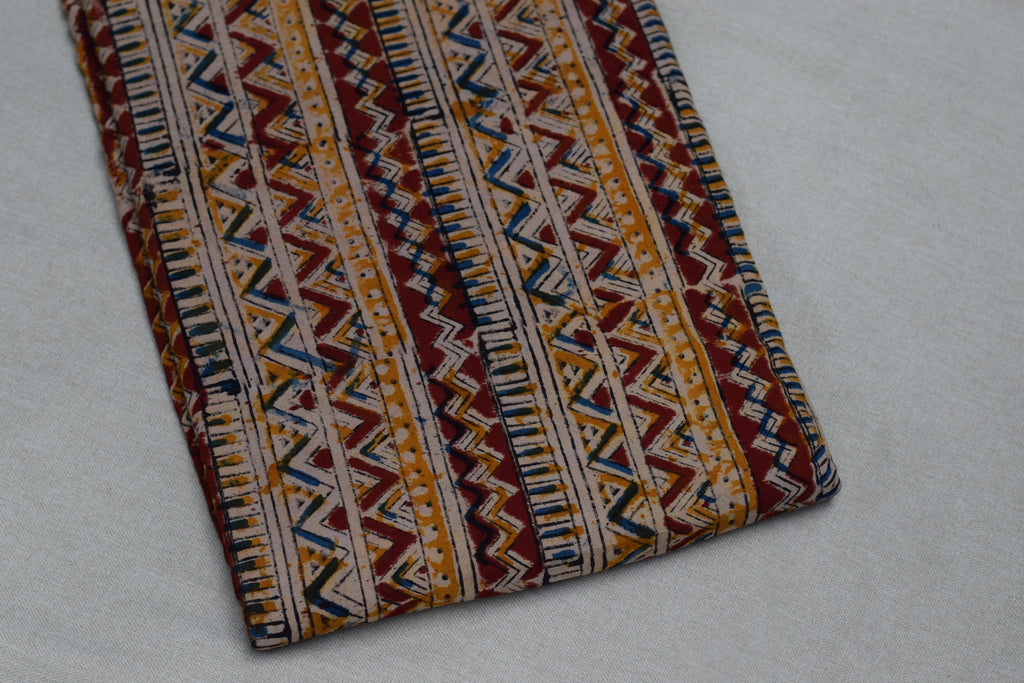 Rustic Tribal Kalamkari Print Cotton Churidar Material – 44" Width | Top Fabric 3 Mtr