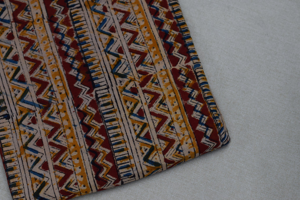 Rustic Tribal Kalamkari Print Cotton Churidar Material – 44" Width | Top Fabric 3 Mtr