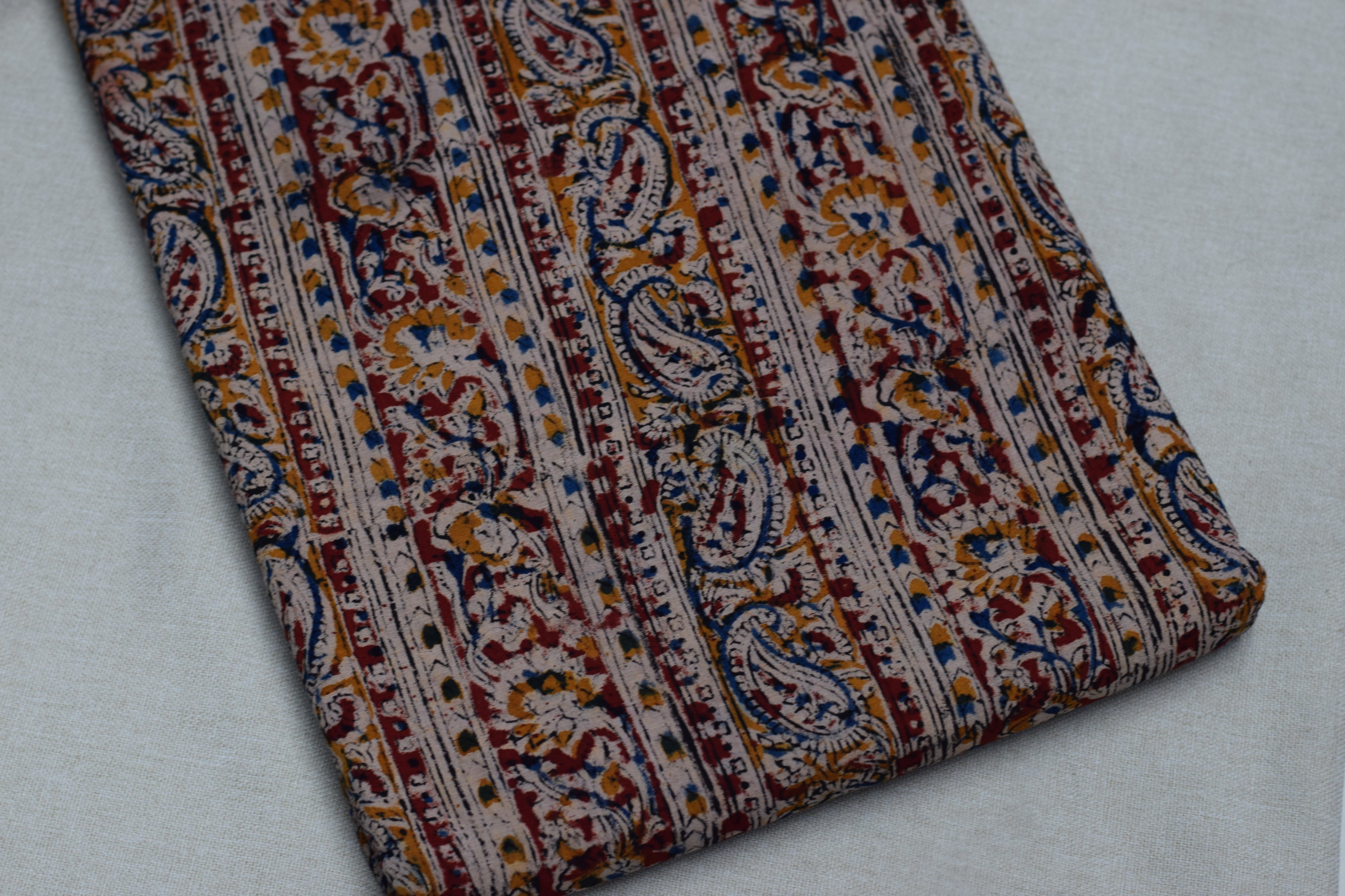 Elegant Beige Kalamkari Print Cotton Churidar Material – 44” Width | 3 Meter Top Fabric