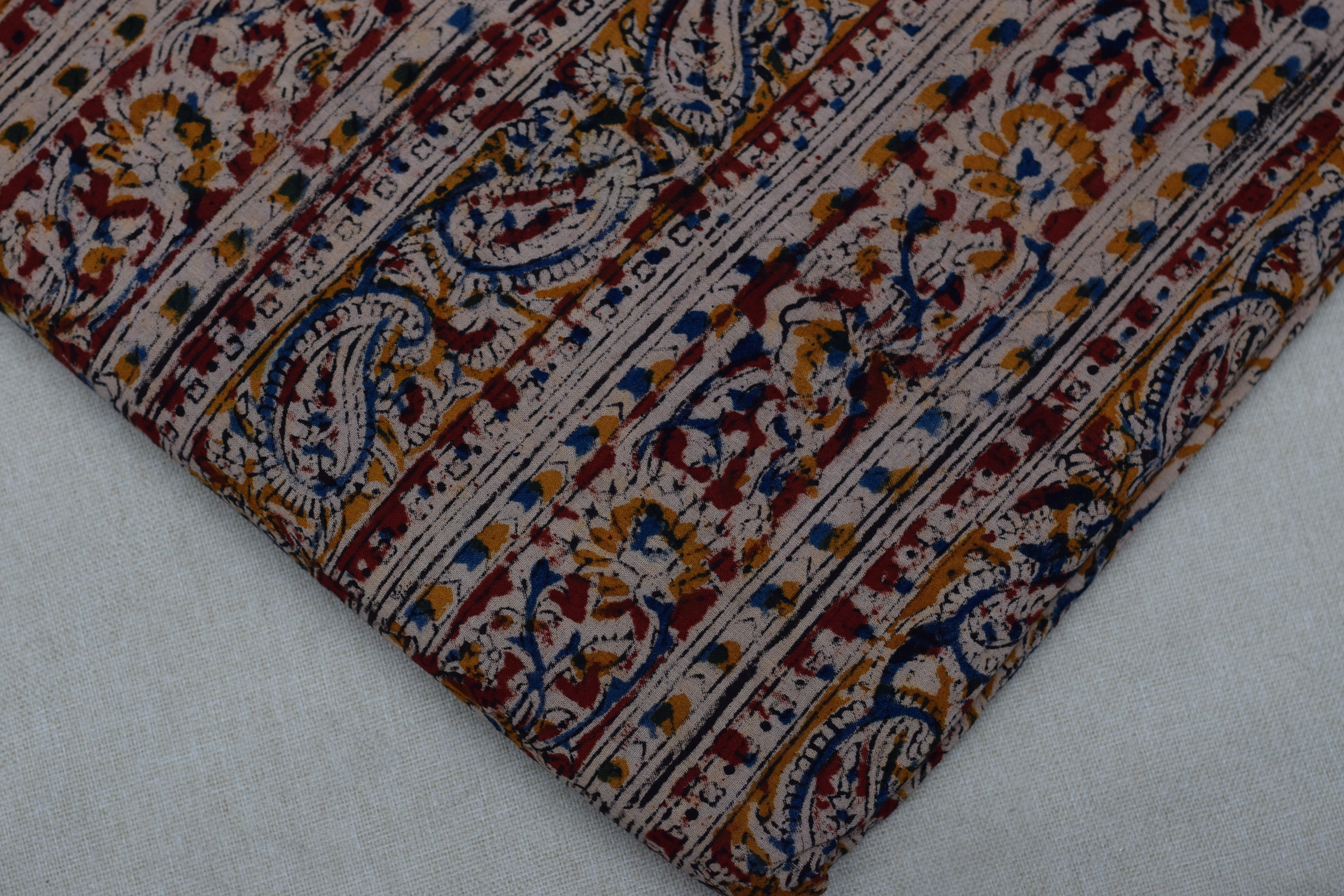 Elegant Beige Kalamkari Print Cotton Churidar Material – 44” Width | 3 Meter Top Fabric