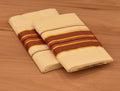 Women's Kerala Set Mundu with Maroon & Gold Striped Border | Off-White Cotton Traditional 2-Piece Set
