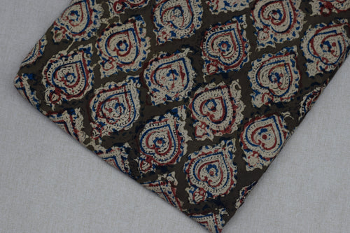 Earthy Brown Kalamkari Print Cotton Churidar Material – 44 Inch Width | 2.5 Meter Top Fabric
