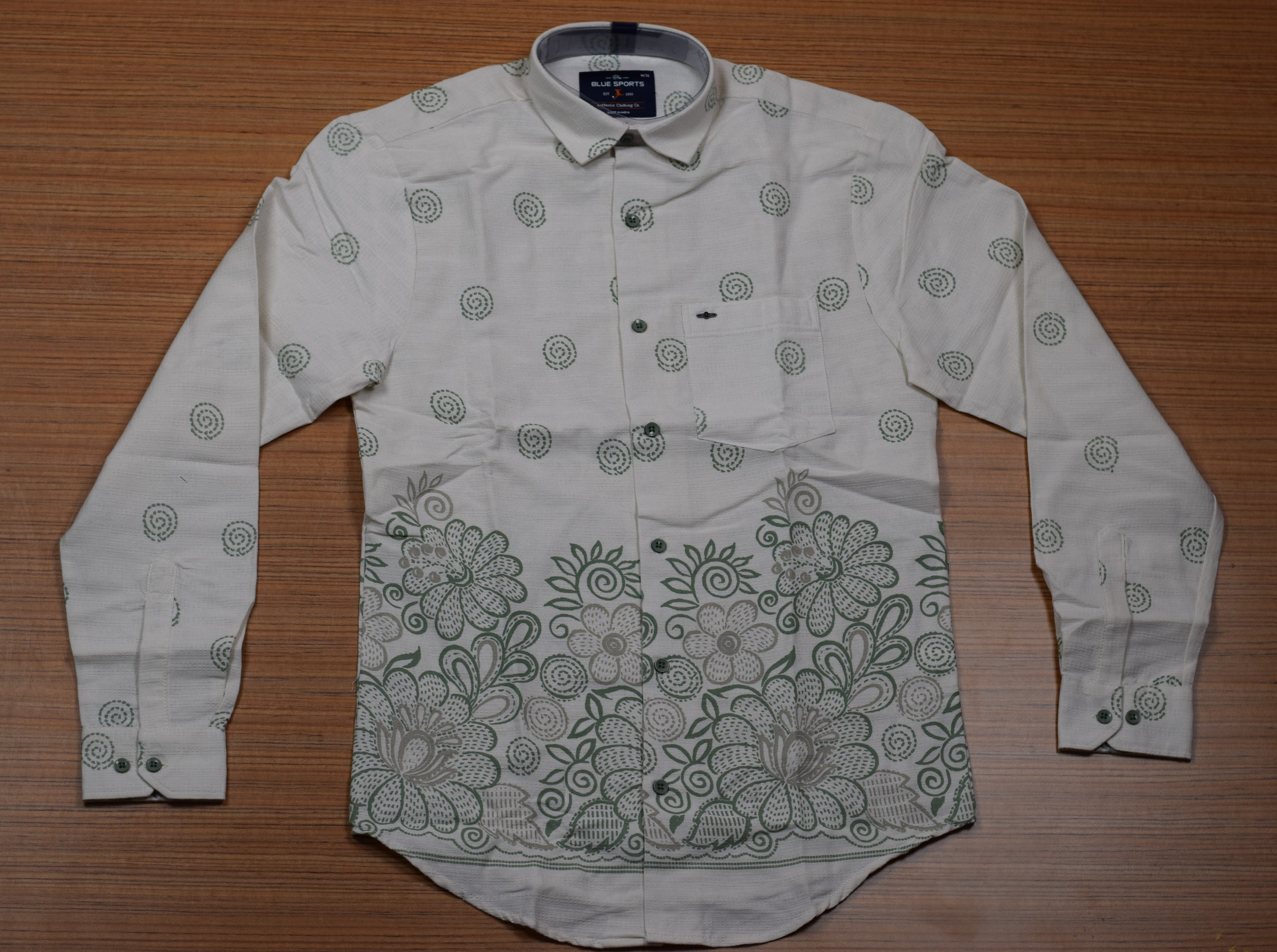 Men's Off-White Cotton Floral Printed Full Sleeve Casual Shirt | Green Botanical Print | Regular Fit