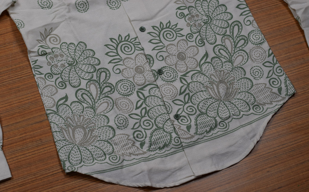 Men's Off-White Cotton Floral Printed Full Sleeve Casual Shirt | Green Botanical Print | Regular Fit
