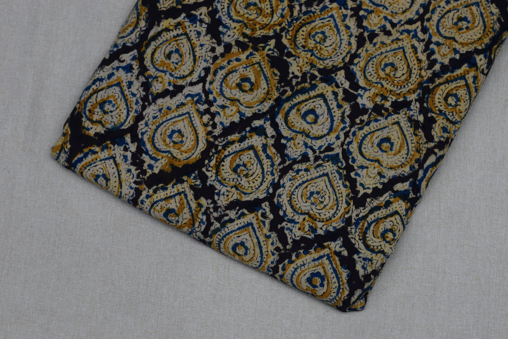 Royal Indigo Kalamkari Cotton Churidar Material – 44" Width | Top Fabric 2.5 Mtr
