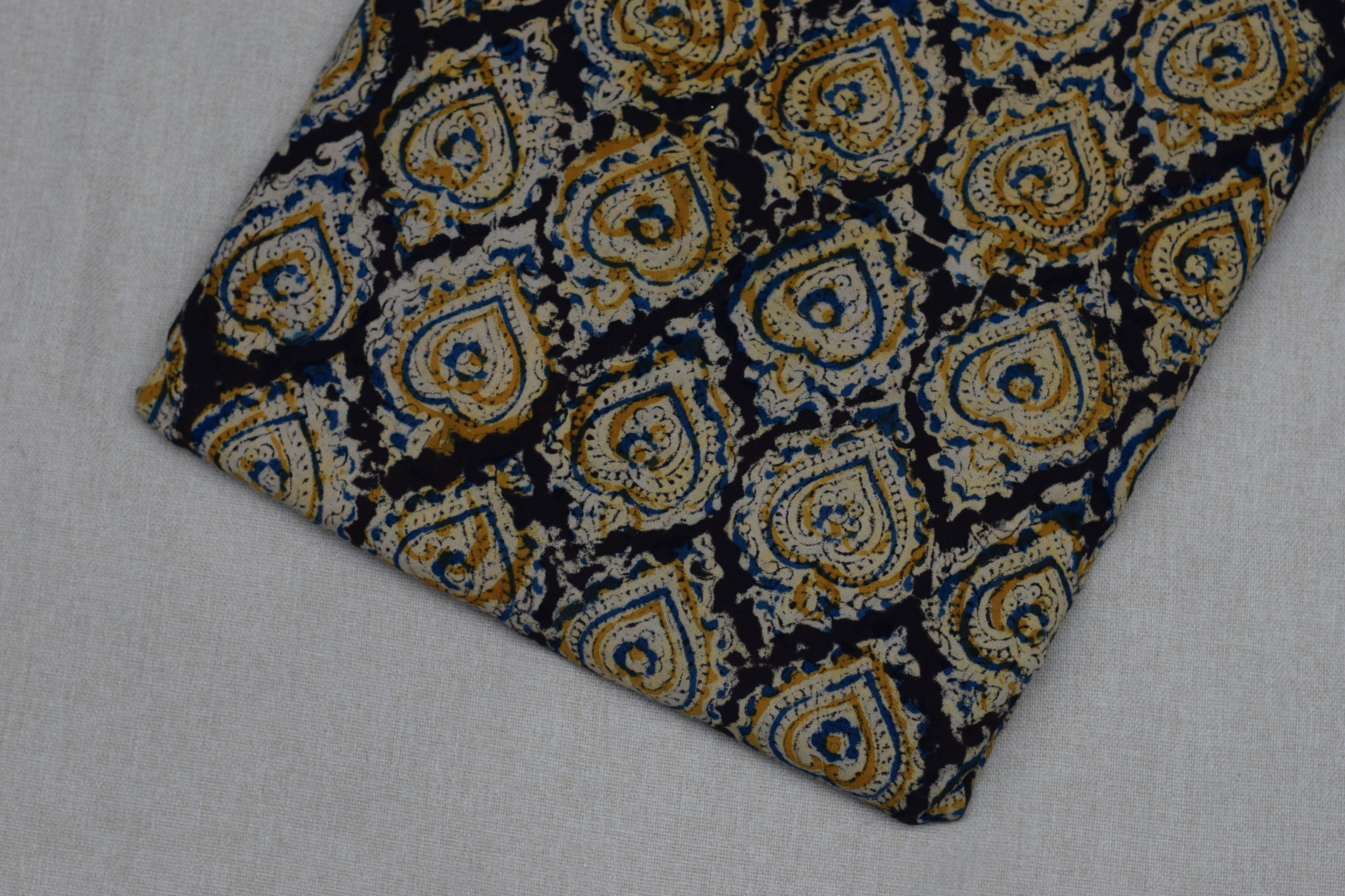 Royal Indigo Kalamkari Cotton Churidar Material – 44" Width | Top Fabric 2.5 Mtr