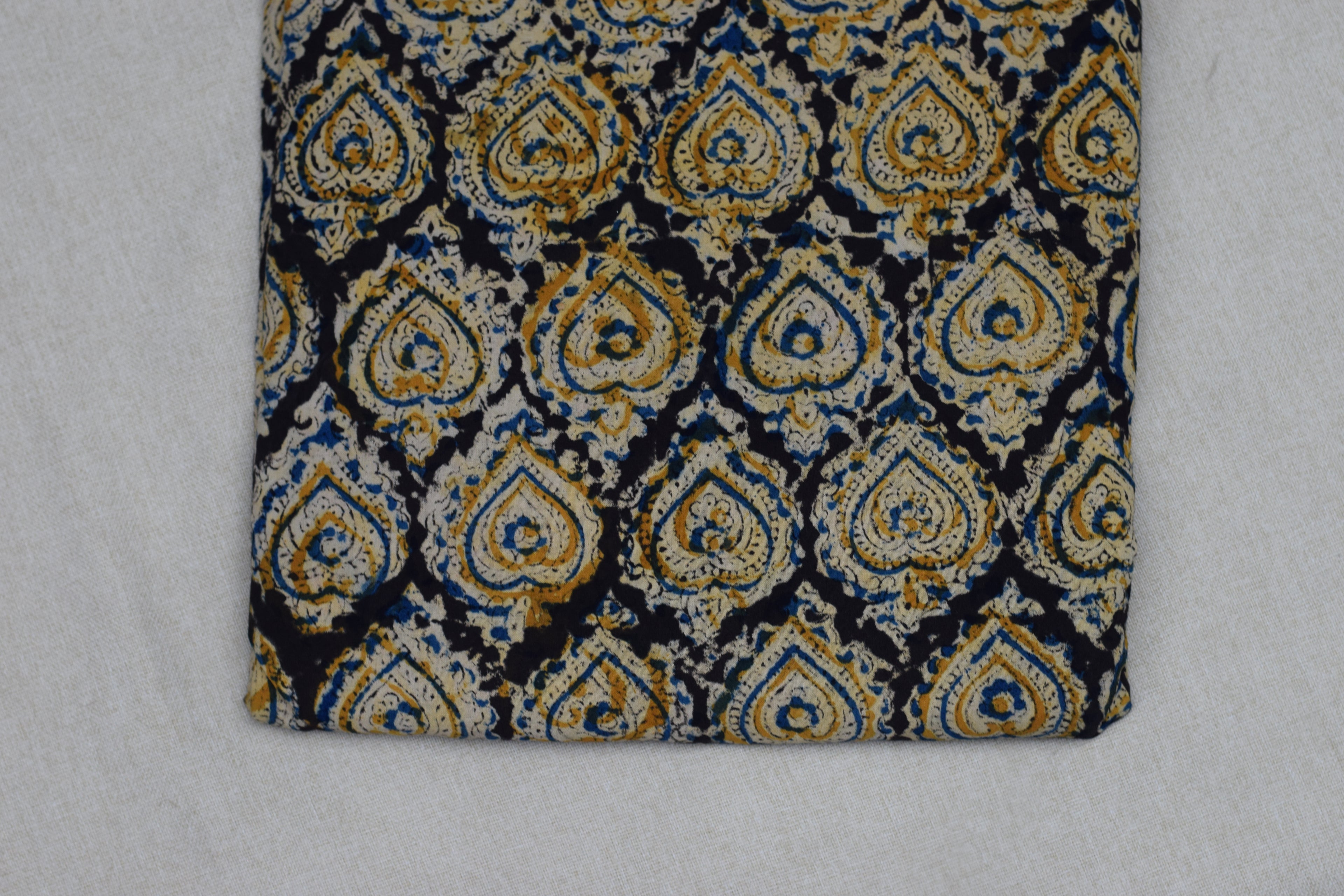 Royal Indigo Kalamkari Cotton Churidar Material – 44" Width | Top Fabric 2.5 Mtr