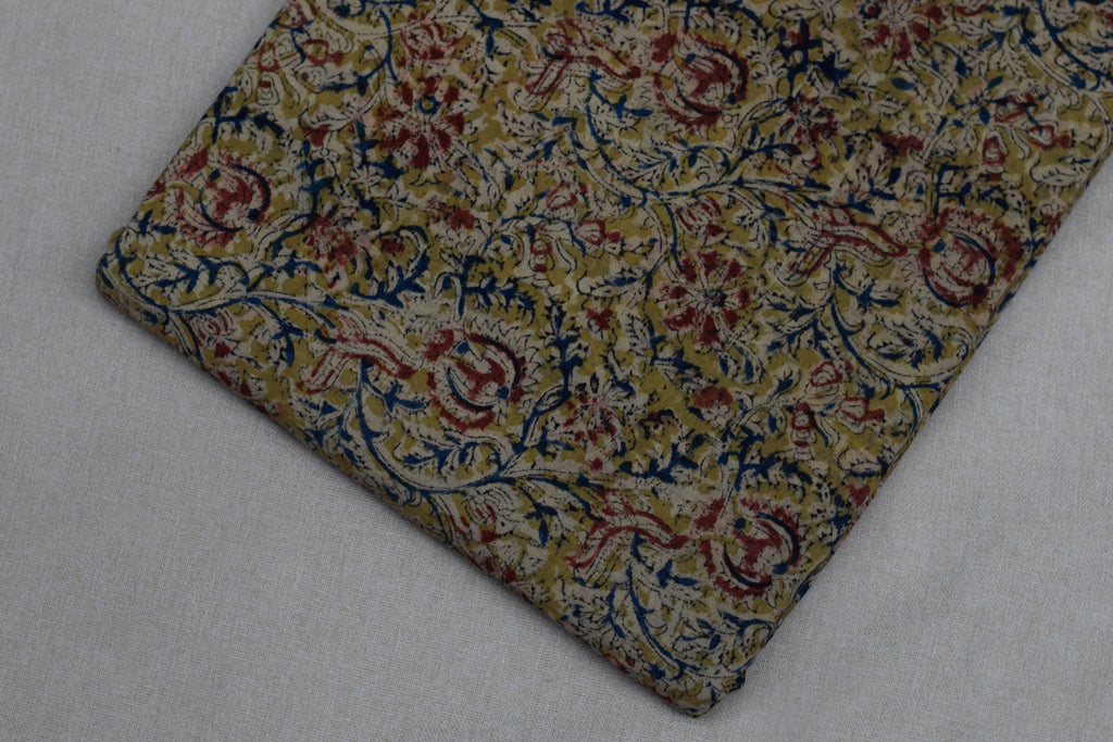 Vintage Olive Kalamkari Print Cotton Churidar Material – 44 Inch Width | Top Fabric 2.5 Meters