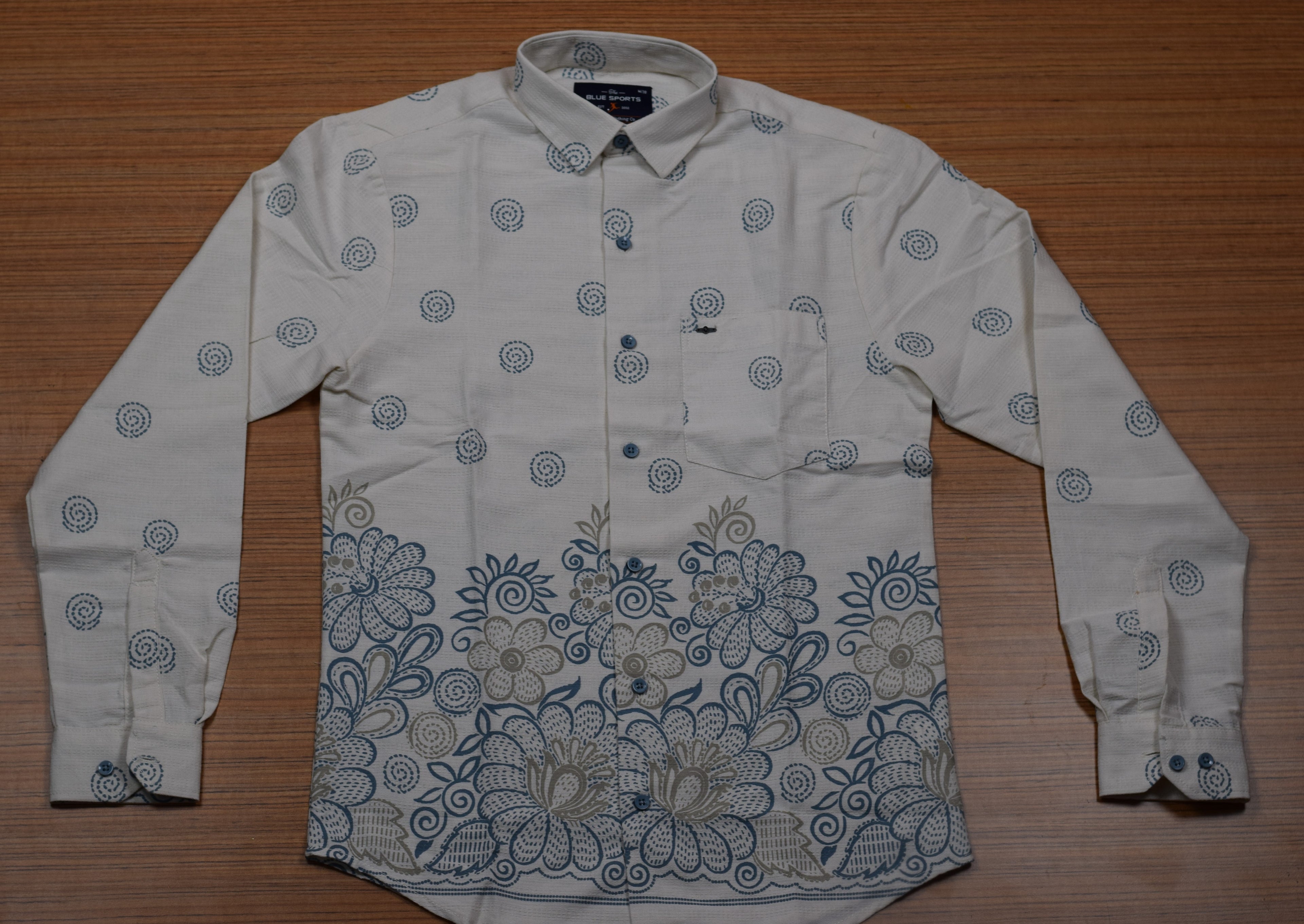 Men's Off-White Cotton Floral Printed Slim Fit Full Sleeve Casual Shirt