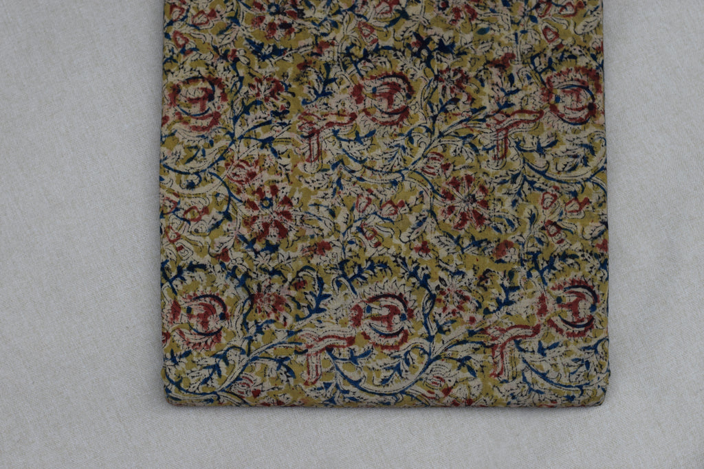 Vintage Olive Kalamkari Print Cotton Churidar Material – 44 Inch Width | Top Fabric 2.5 Meters