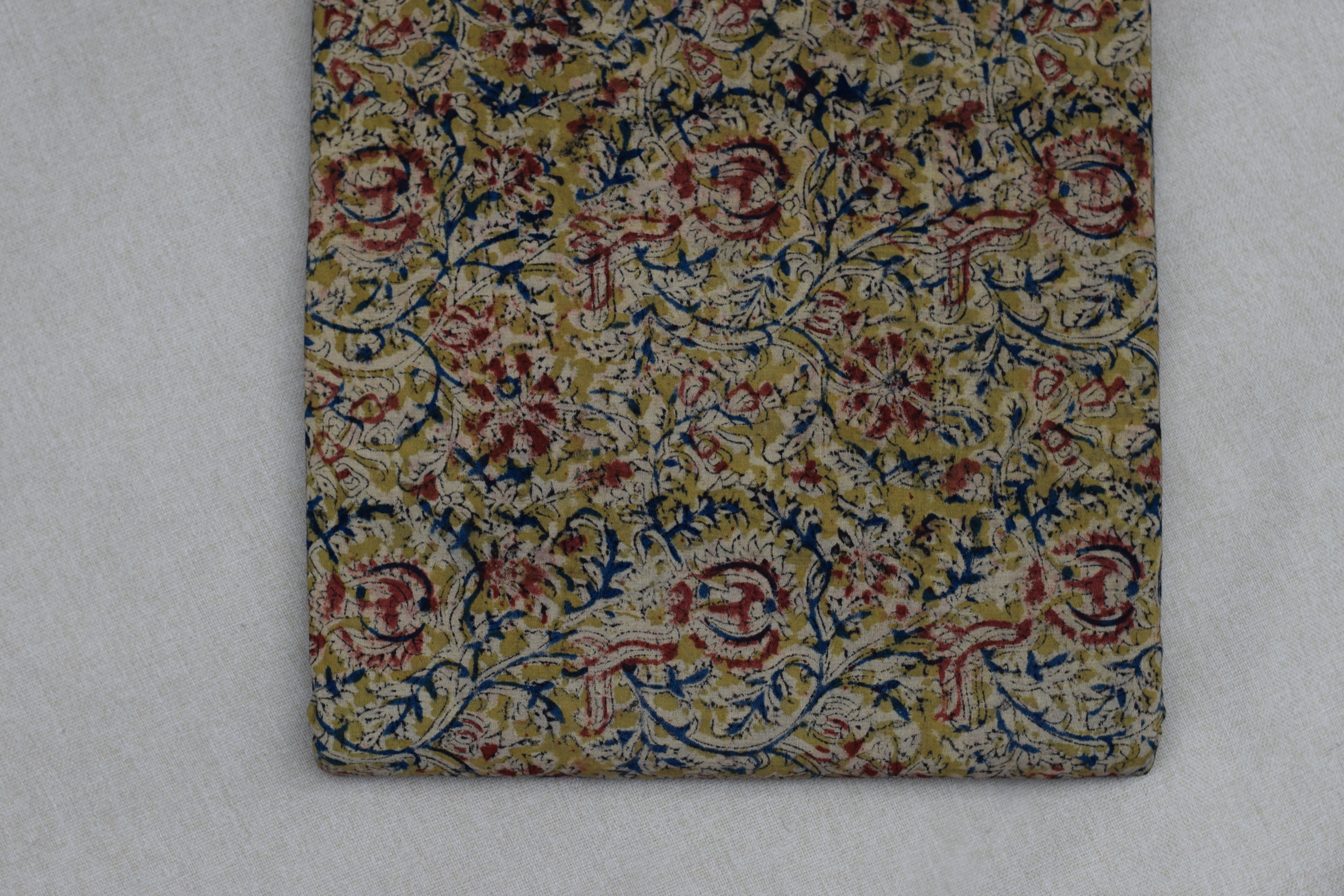 Vintage Olive Kalamkari Print Cotton Churidar Material – 44 Inch Width | Top Fabric 2.5 Meters