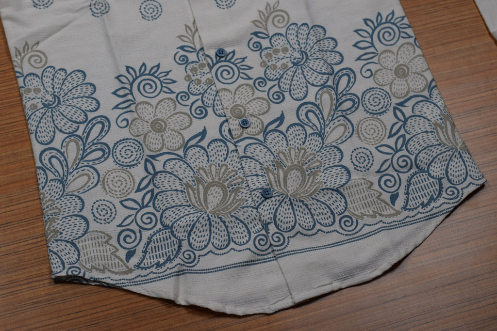 Men's Off-White Cotton Floral Printed Slim Fit Full Sleeve Casual Shirt
