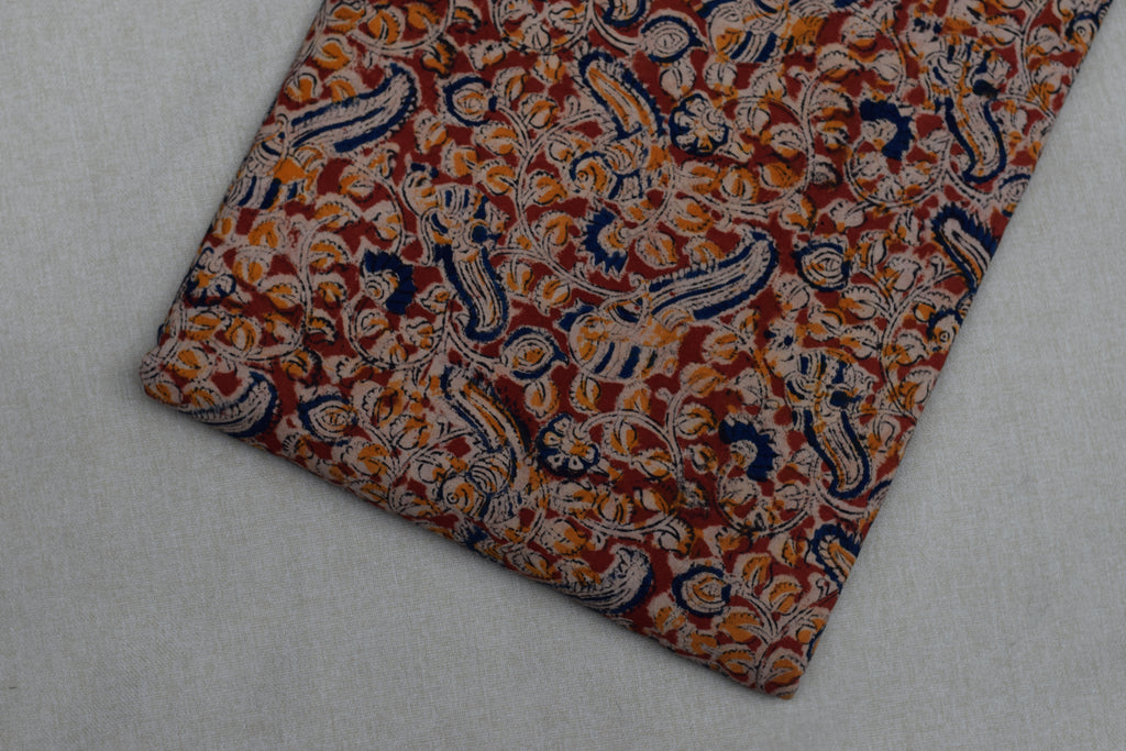 Rustic Floral Kalamkari Cotton Churidar Material – 44" Width | Top Fabric 2.5 Mtr