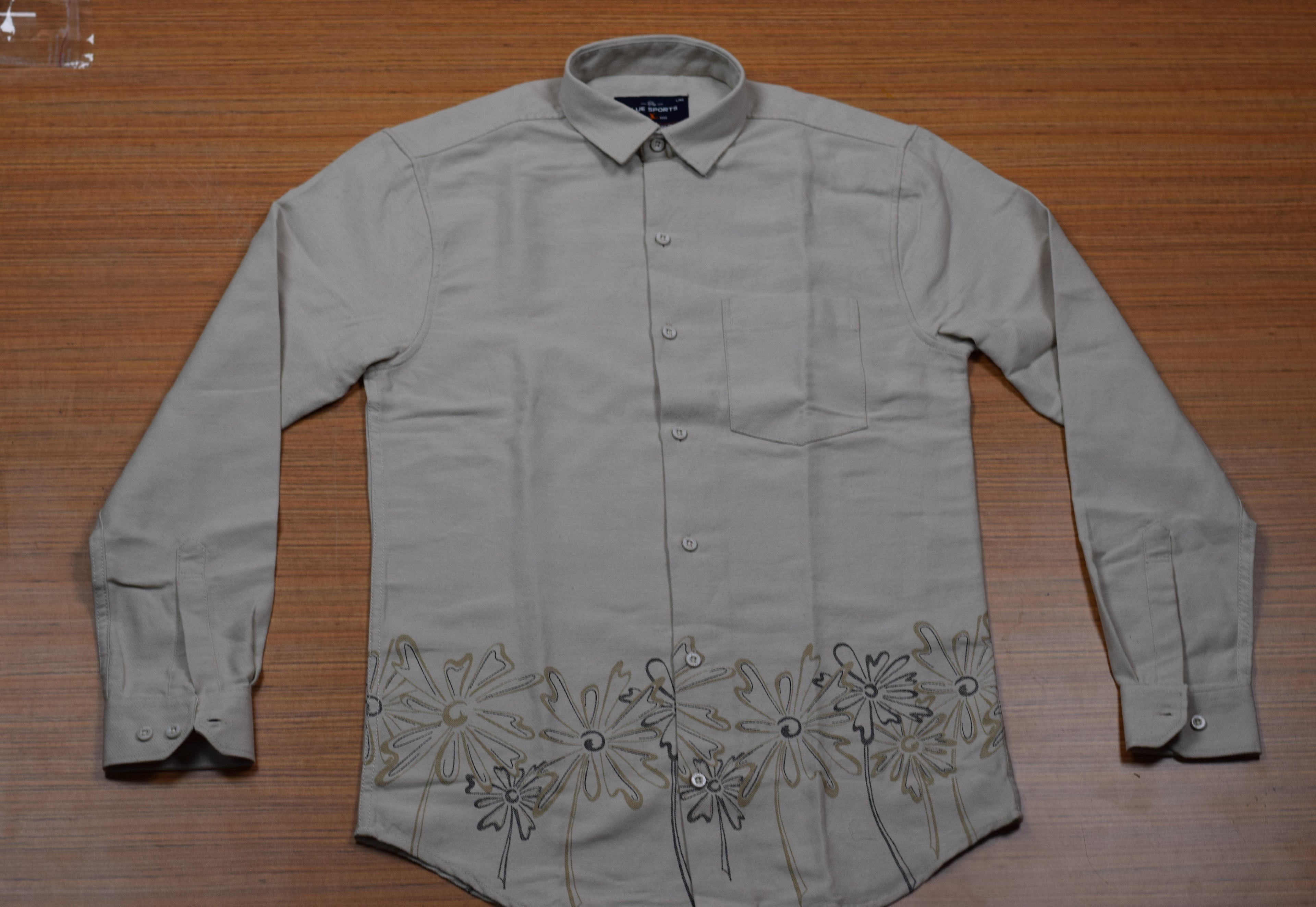 Men's Slim Fit Light Grey Cotton Floral Printed Shirt | Full Sleeve Casual Button-Down Shirt
