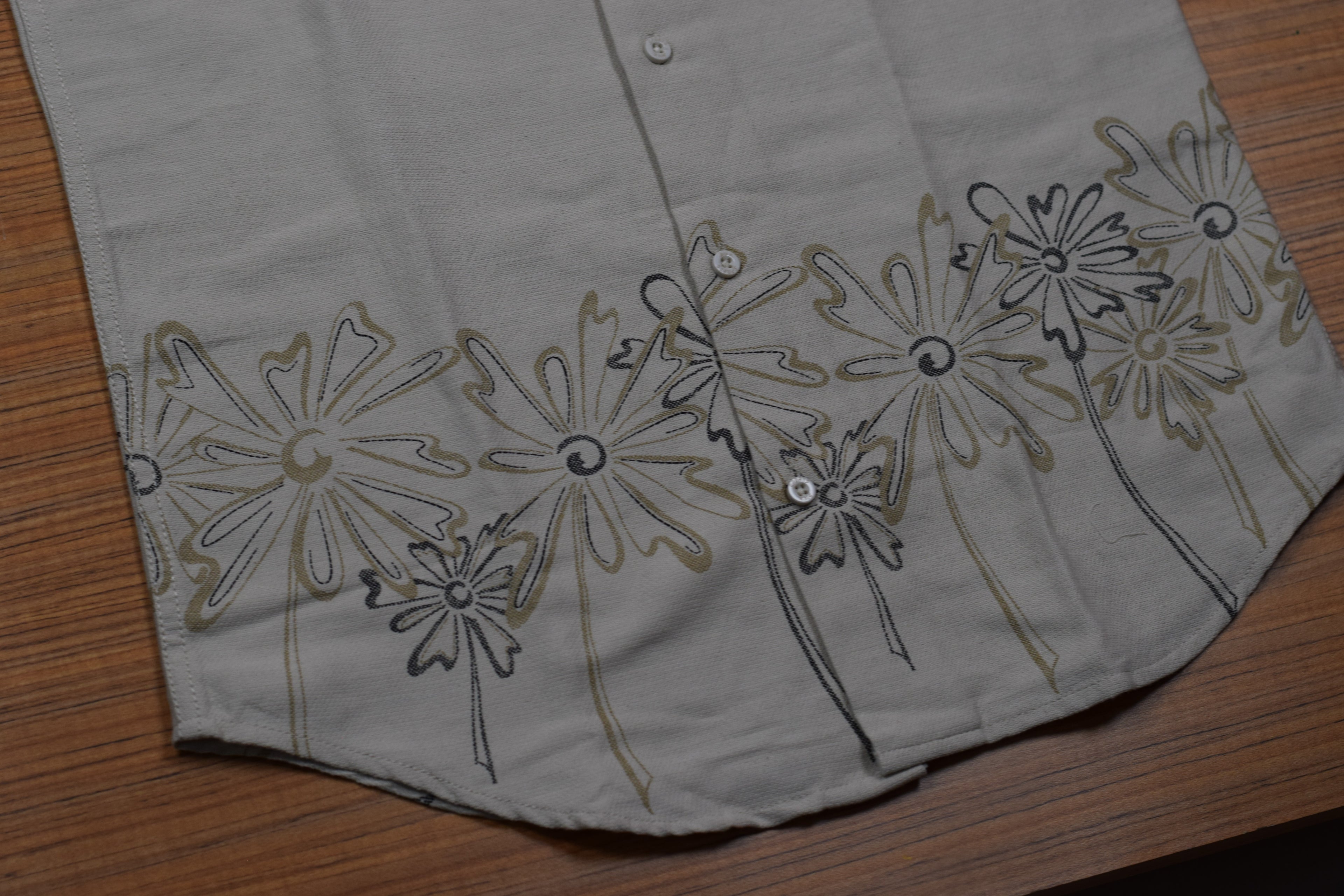 Men's Slim Fit Light Grey Cotton Floral Printed Shirt | Full Sleeve Casual Button-Down Shirt