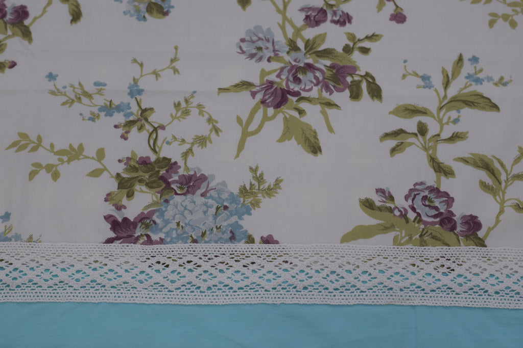 Premium Floral Cotton Bedspread Set with 2 Pillow Covers | Sky Blue & Ivory | 96 x 102 Inches