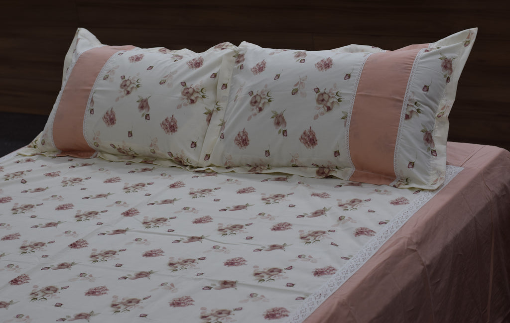 Premium Floral Cotton Bedspread Set with 2 Pillow Covers | Blush Pink & Ivory | 96 x 104 Inches