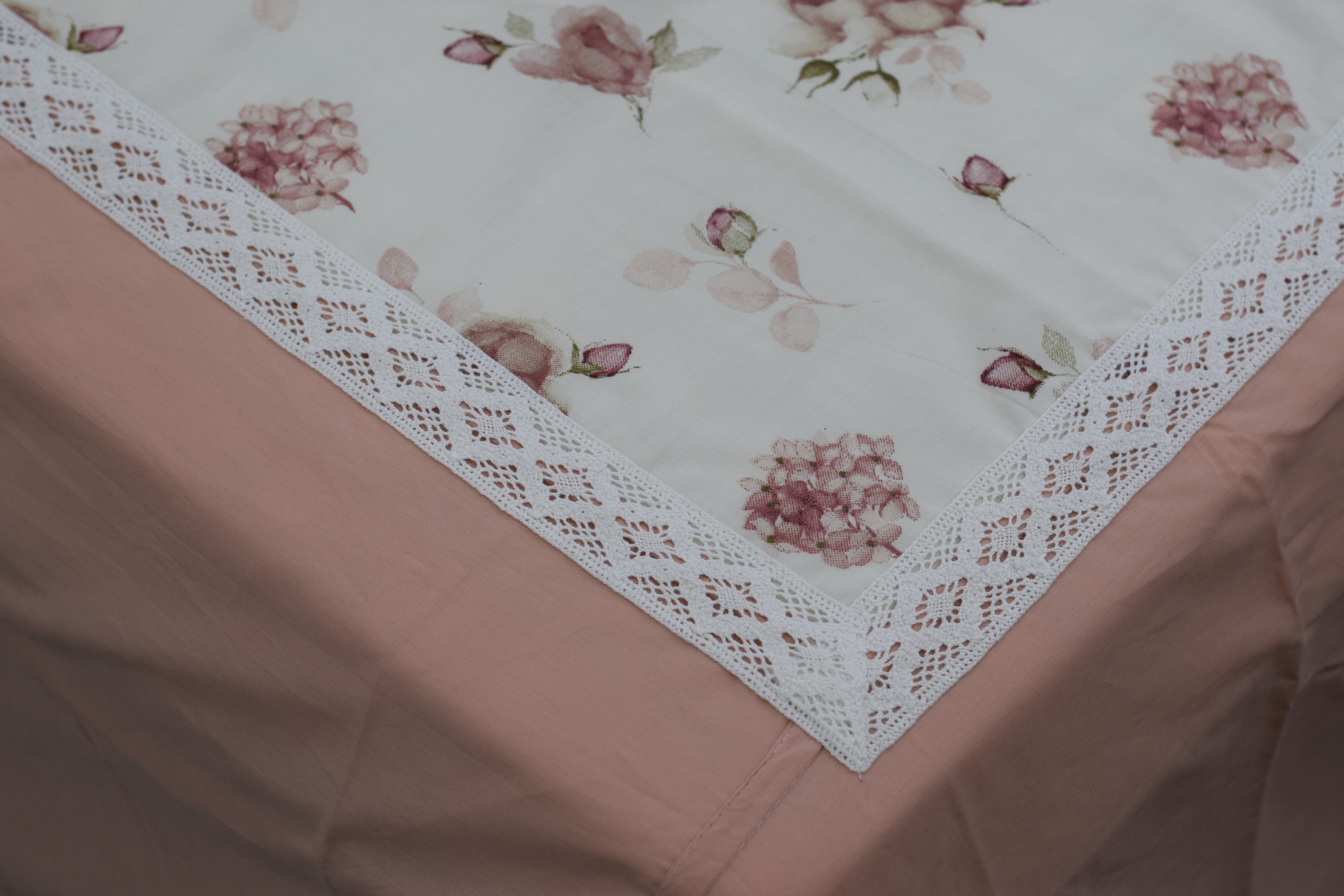 Premium Floral Cotton Bedspread Set with 2 Pillow Covers | Blush Pink & Ivory | 96 x 104 Inches