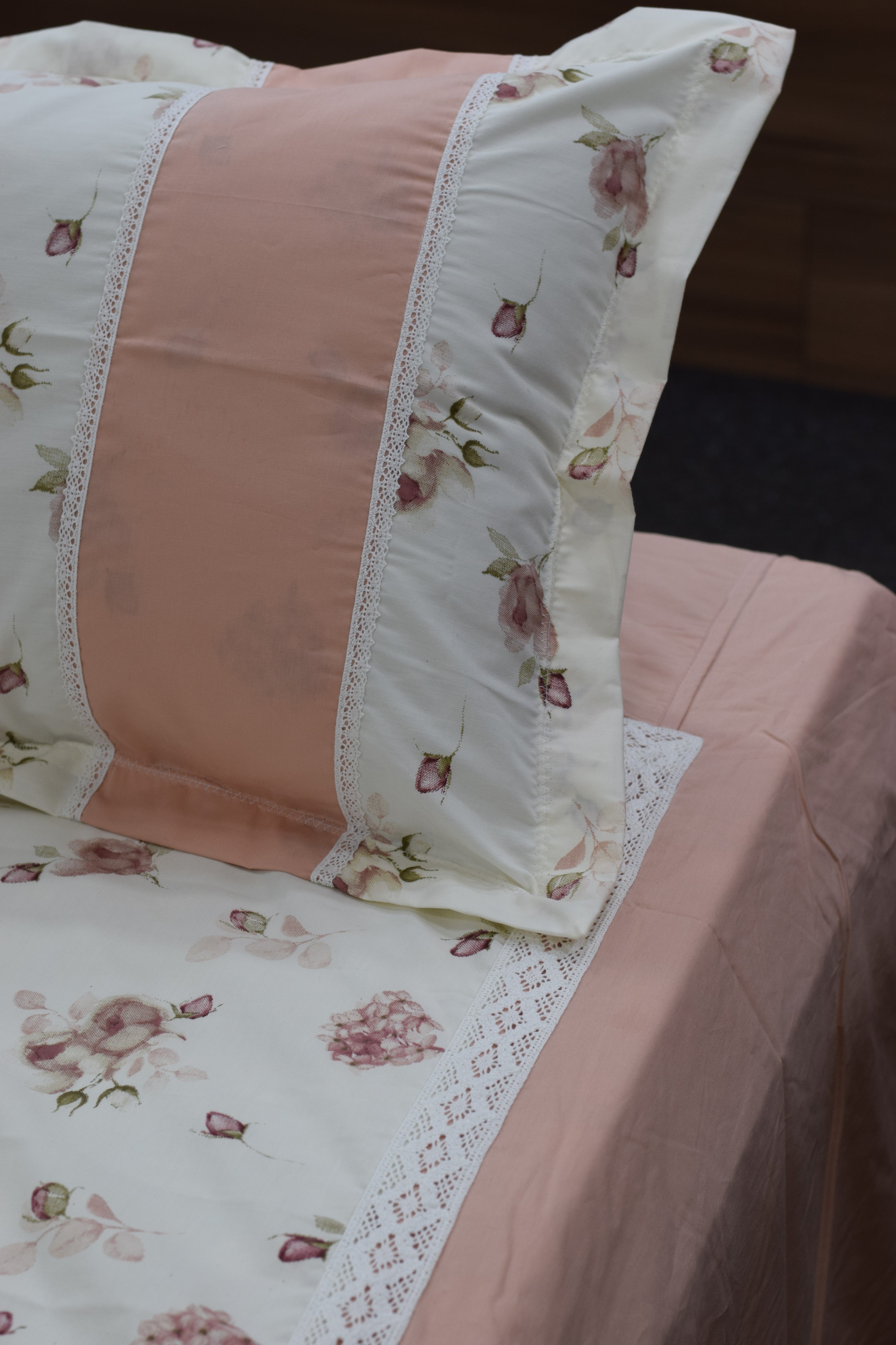 Premium Floral Cotton Bedspread Set with 2 Pillow Covers | Blush Pink & Ivory | 96 x 104 Inches
