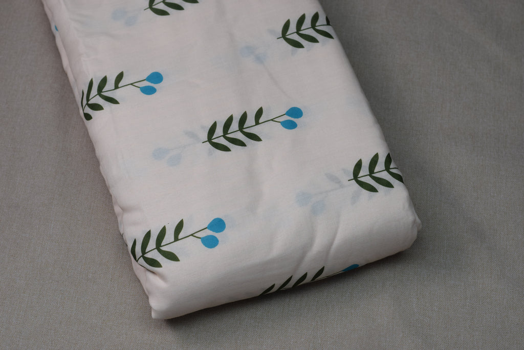 Blue Botanical Semi Linen Dress Material Set – Unstitched Top & Bottom Fabric