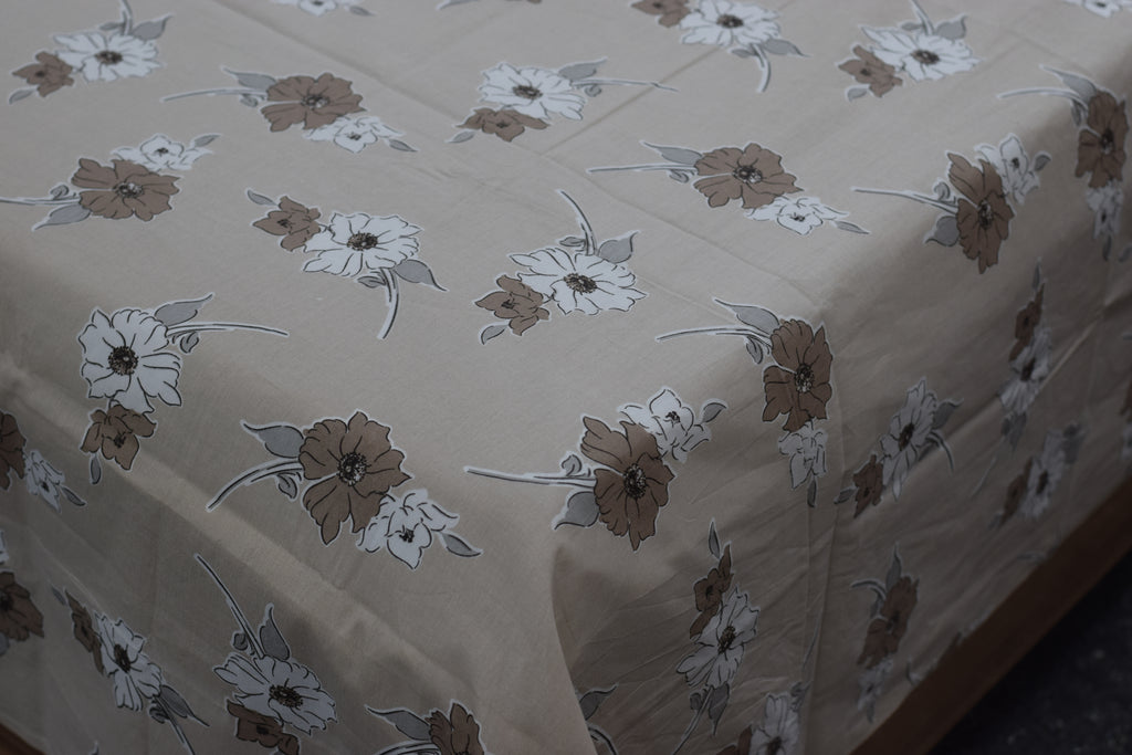 Elegant Beige Floral Queen Size Bedsheet Set