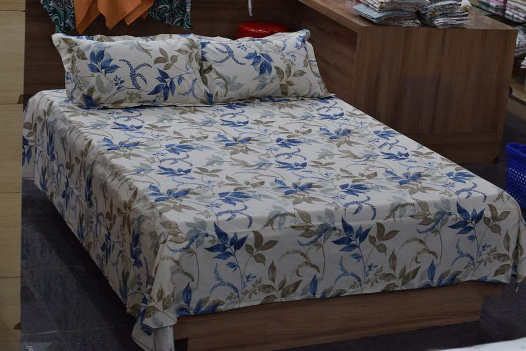 Elegant Blue Floral Queen Size Bedsheet Set