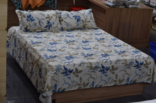 Elegant Blue Floral Queen Size Bedsheet Set