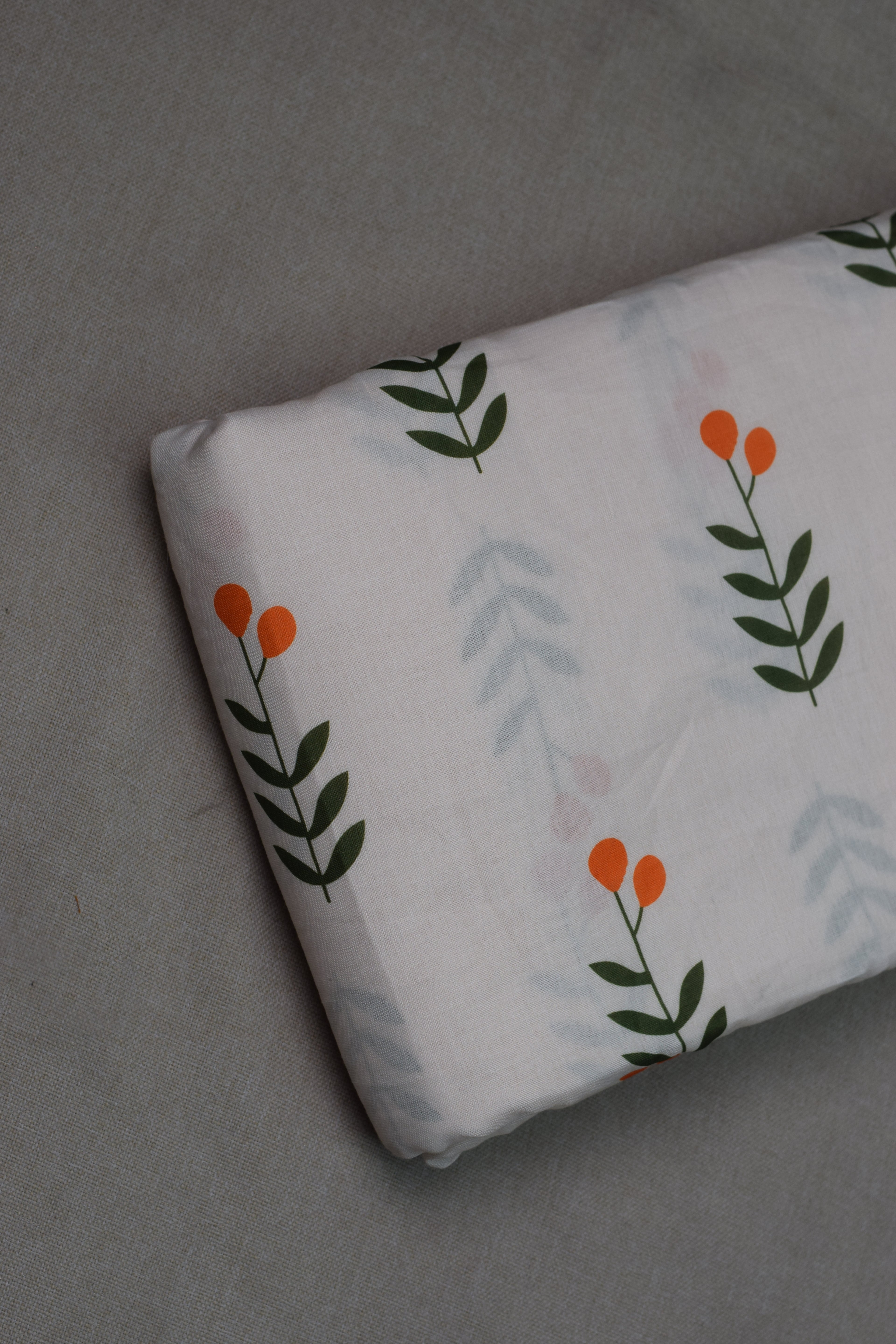 Semi Linen Floral Dress Material Set – White &Orange Botanical Print | Top & Bottom Fabric