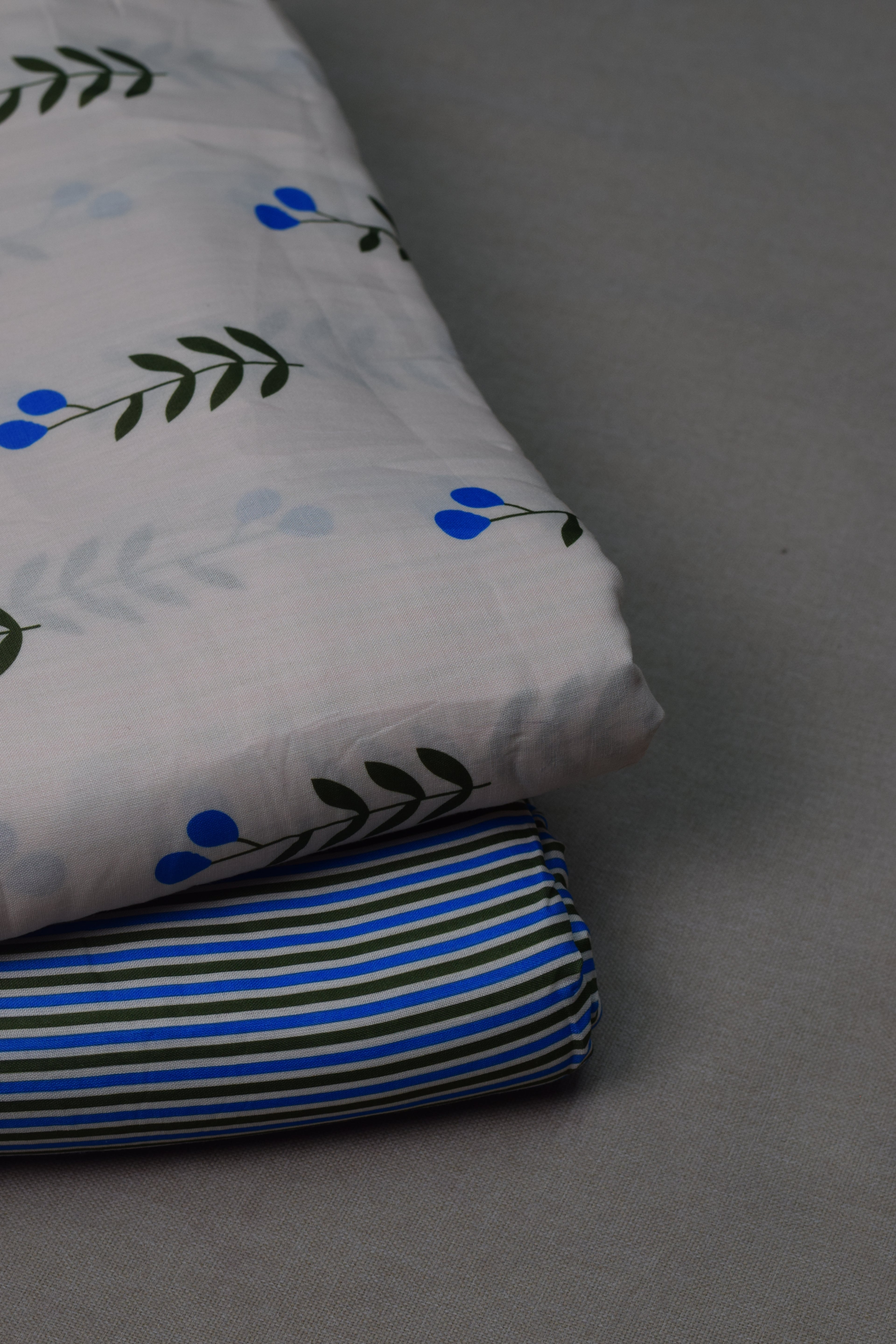 Blue Leaf Print Semi Linen Dress Material Set | Top & Bottom Fabric | 44" Width