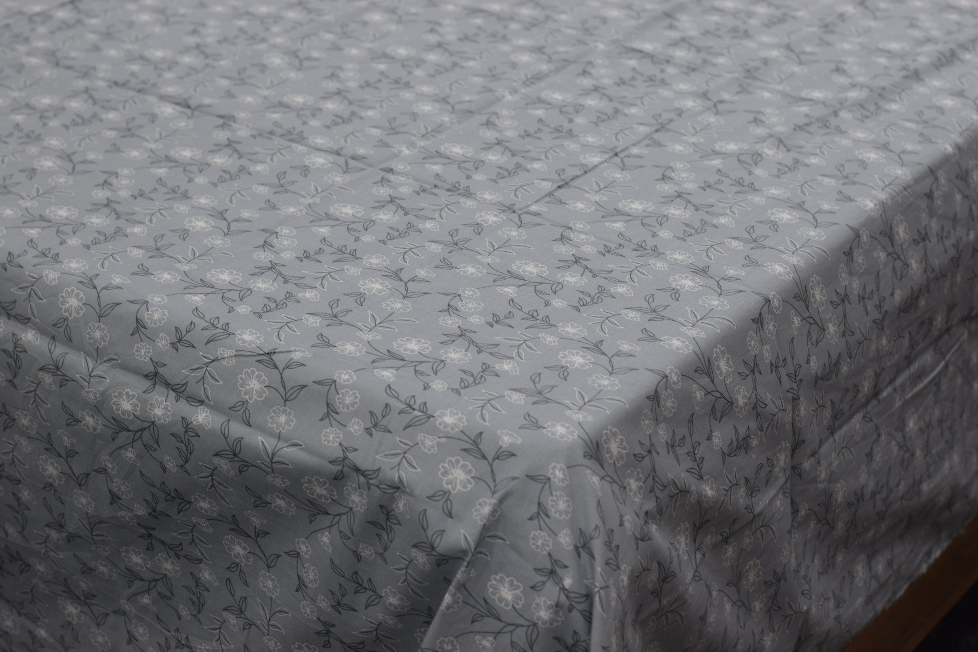 Elegant Grey Floral Queen Size Bedsheet with 2 Pillow Covers – Soft & Premium Cotton Feel