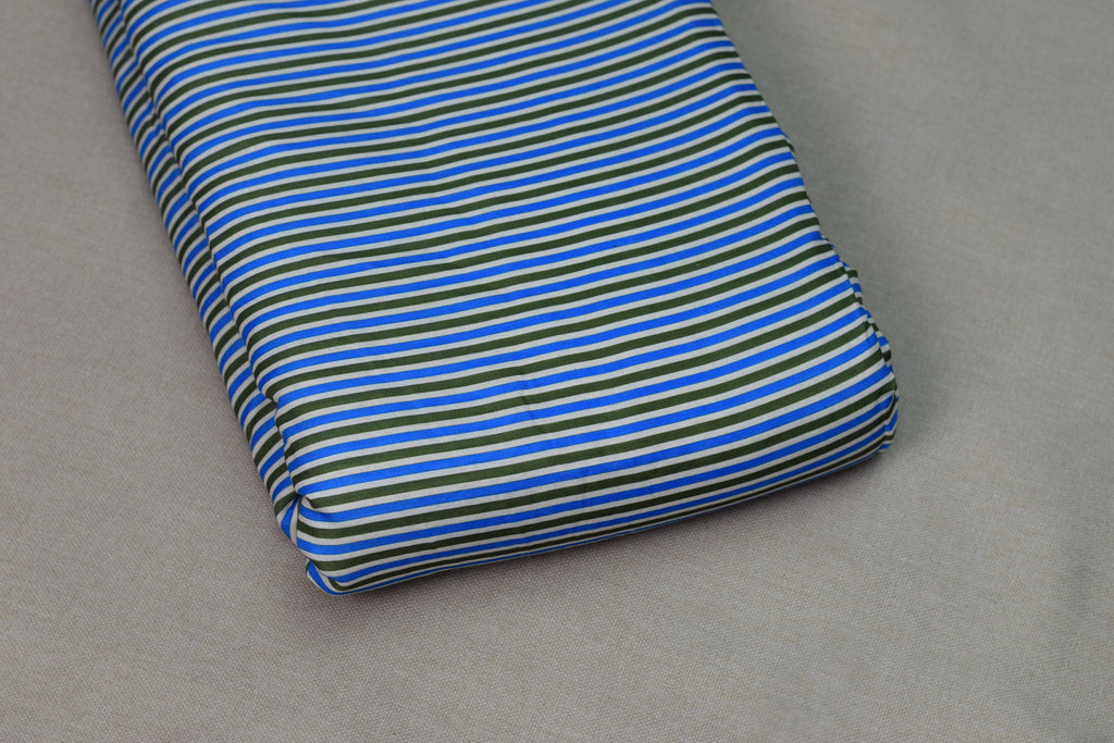 Blue Leaf Print Semi Linen Dress Material Set | Top & Bottom Fabric | 44" Width