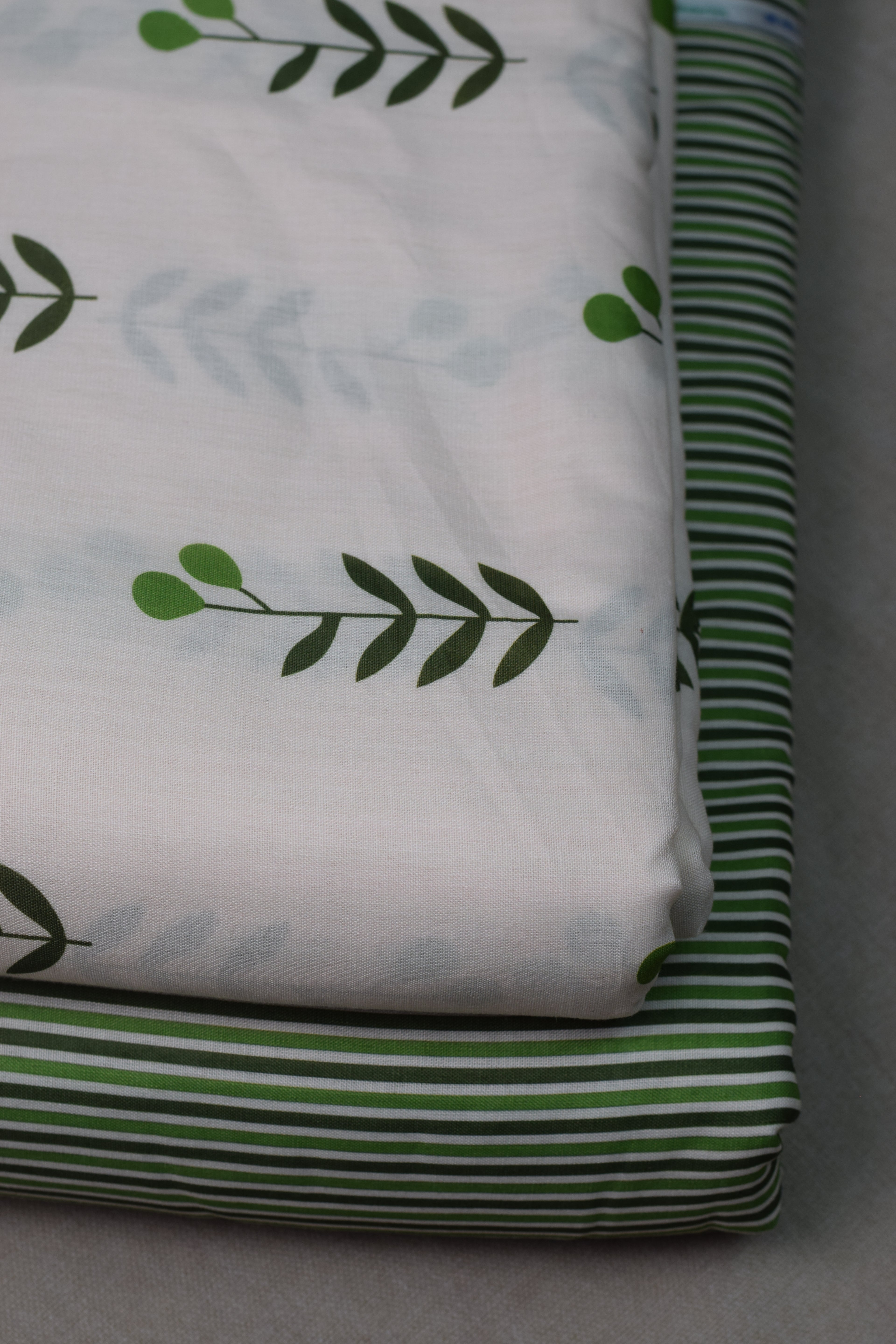 Green Leaf Print Semi Linen Dress Material Set – Top & Bottom Fabric (44" Width)