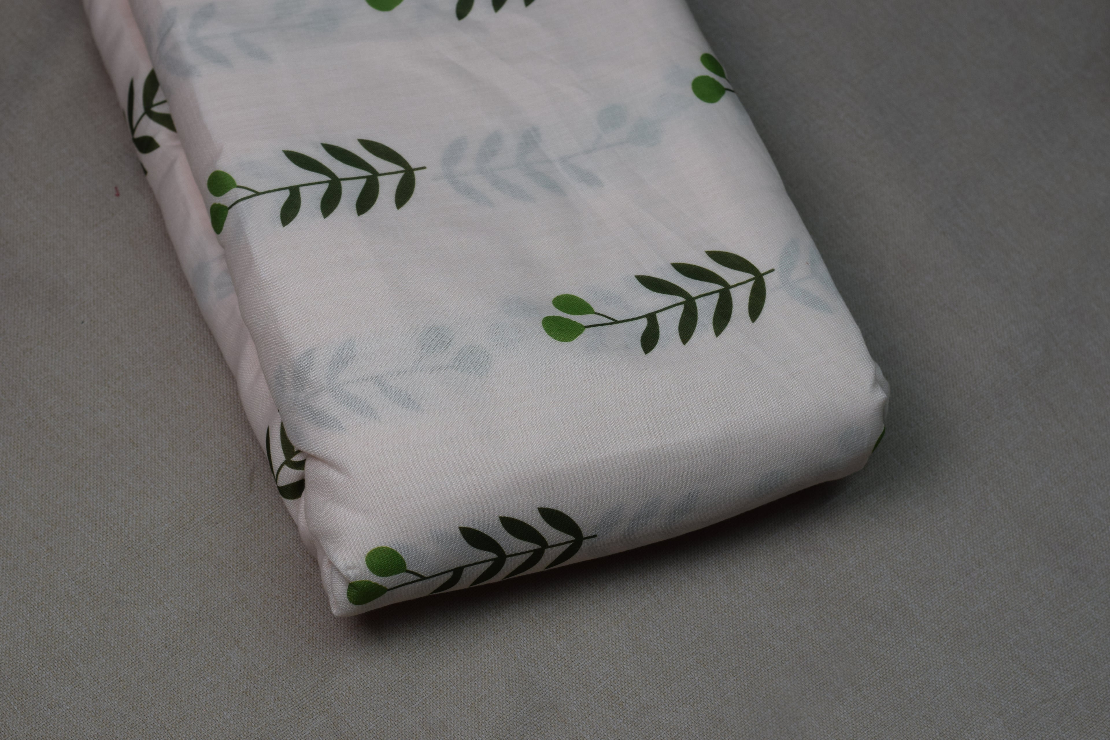 Green Leaf Print Semi Linen Dress Material Set – Top & Bottom Fabric (44" Width)