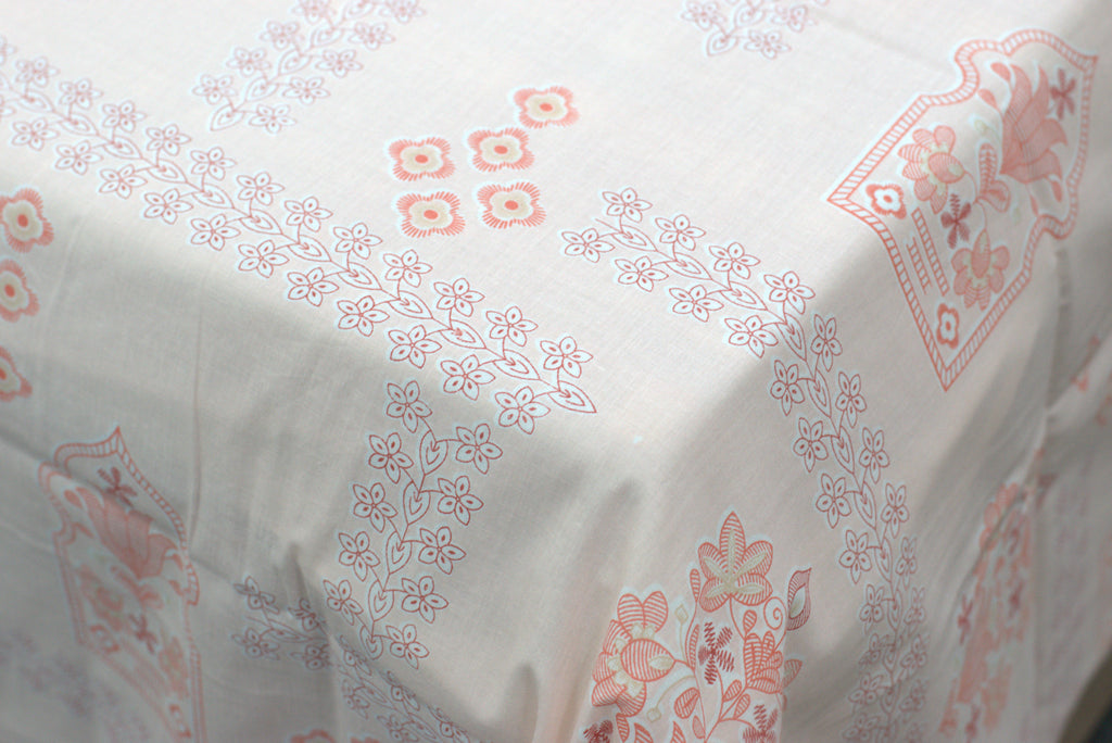 Elegant Blush Pink Floral Queen Size Bedsheet with 2 Pillow Covers – Soft Cotton Feel