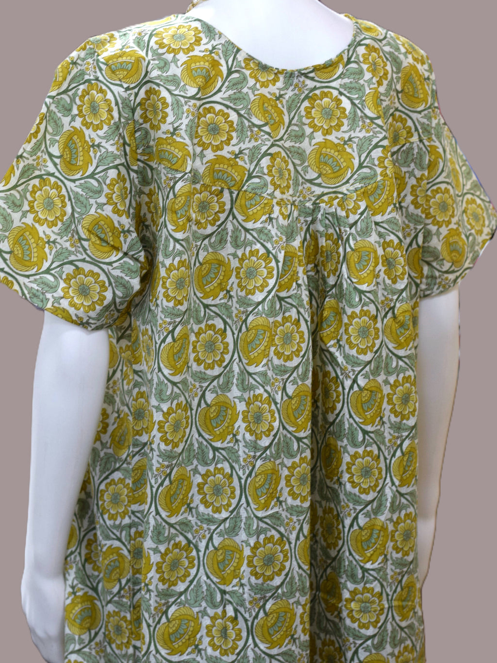 Women’s Cotton Full Length Nighty | Mustard Floral Printed Nightdress | XL