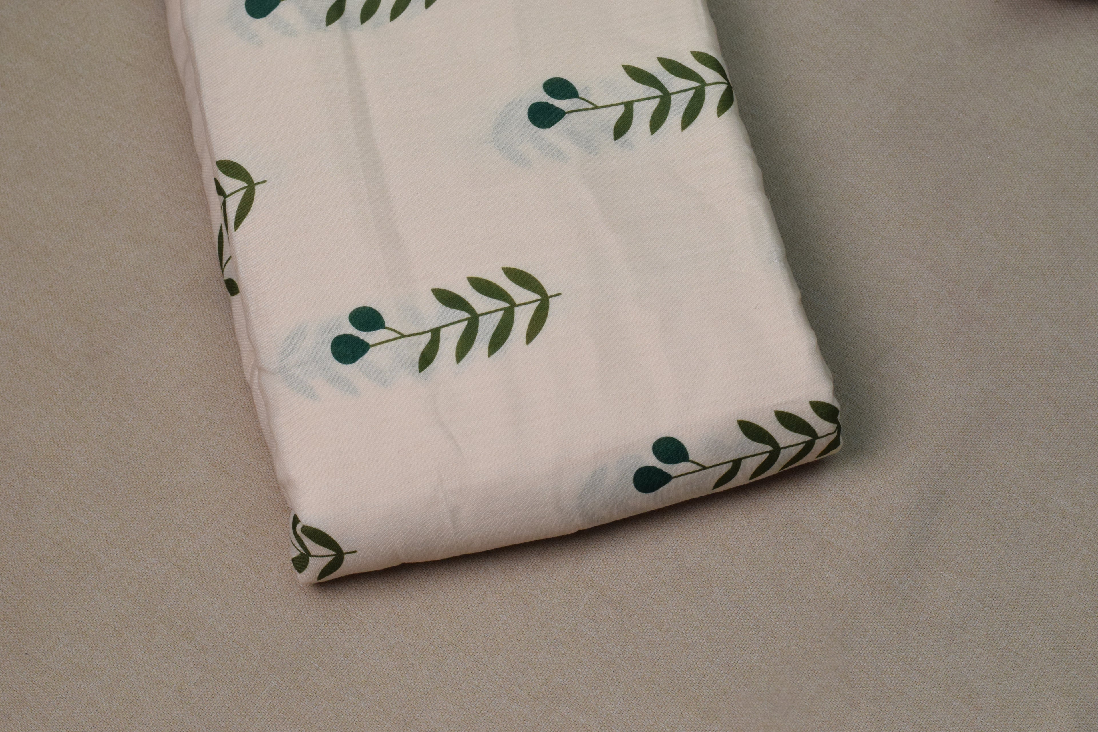 Semi Linen Printed Dress Material Set – Leaf Print Top & Striped Bottom | 44" Width | Top 2.5m & Bottom 2m