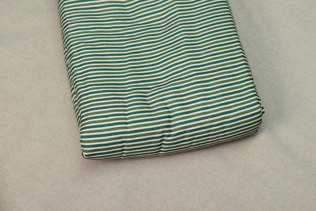 Semi Linen Printed Dress Material Set – Leaf Print Top & Striped Bottom | 44" Width | Top 2.5m & Bottom 2m