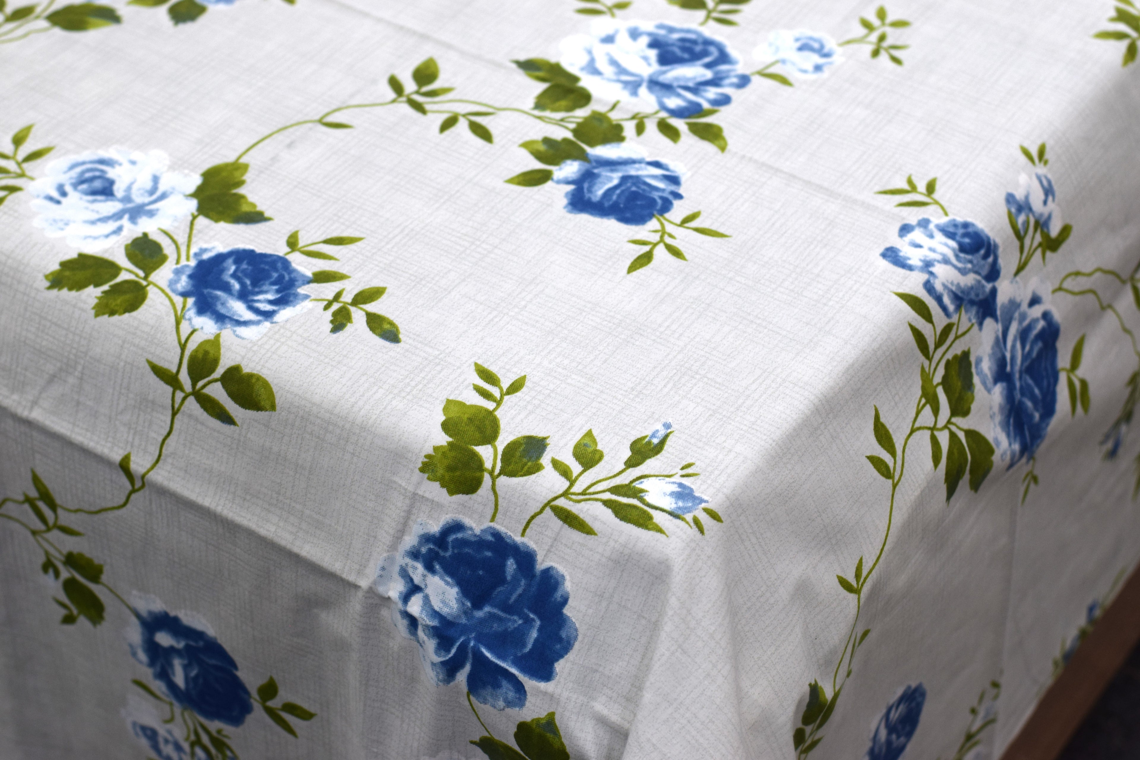 Blue Rose Floral Queen Size Bedsheet with Pillow Covers – Soft Cotton Blend Double Bedsheet
