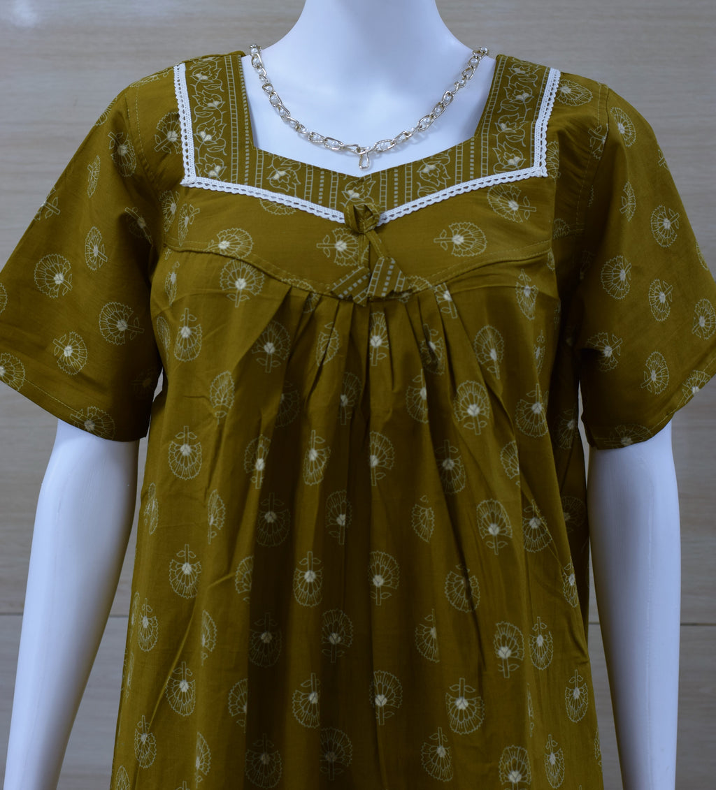 Women’s Full Length Cotton Nighty – Printed Comfort Nightdress | Size L
