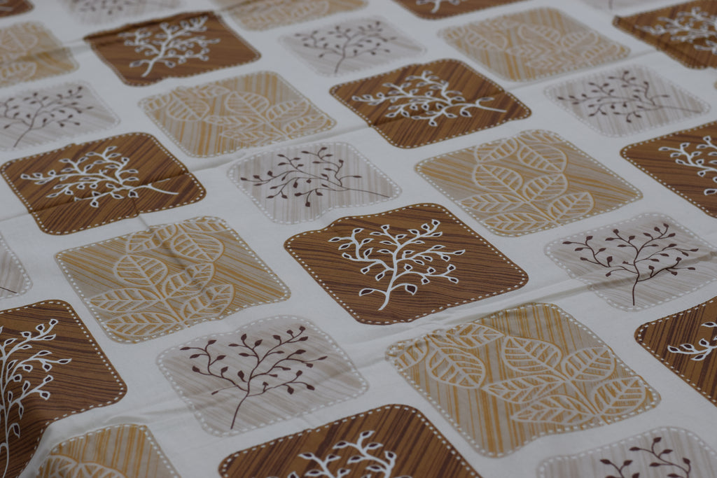Queen Size Premium Cotton Bedsheet with Elegant Brown Leaf Print – 3 Piece Set