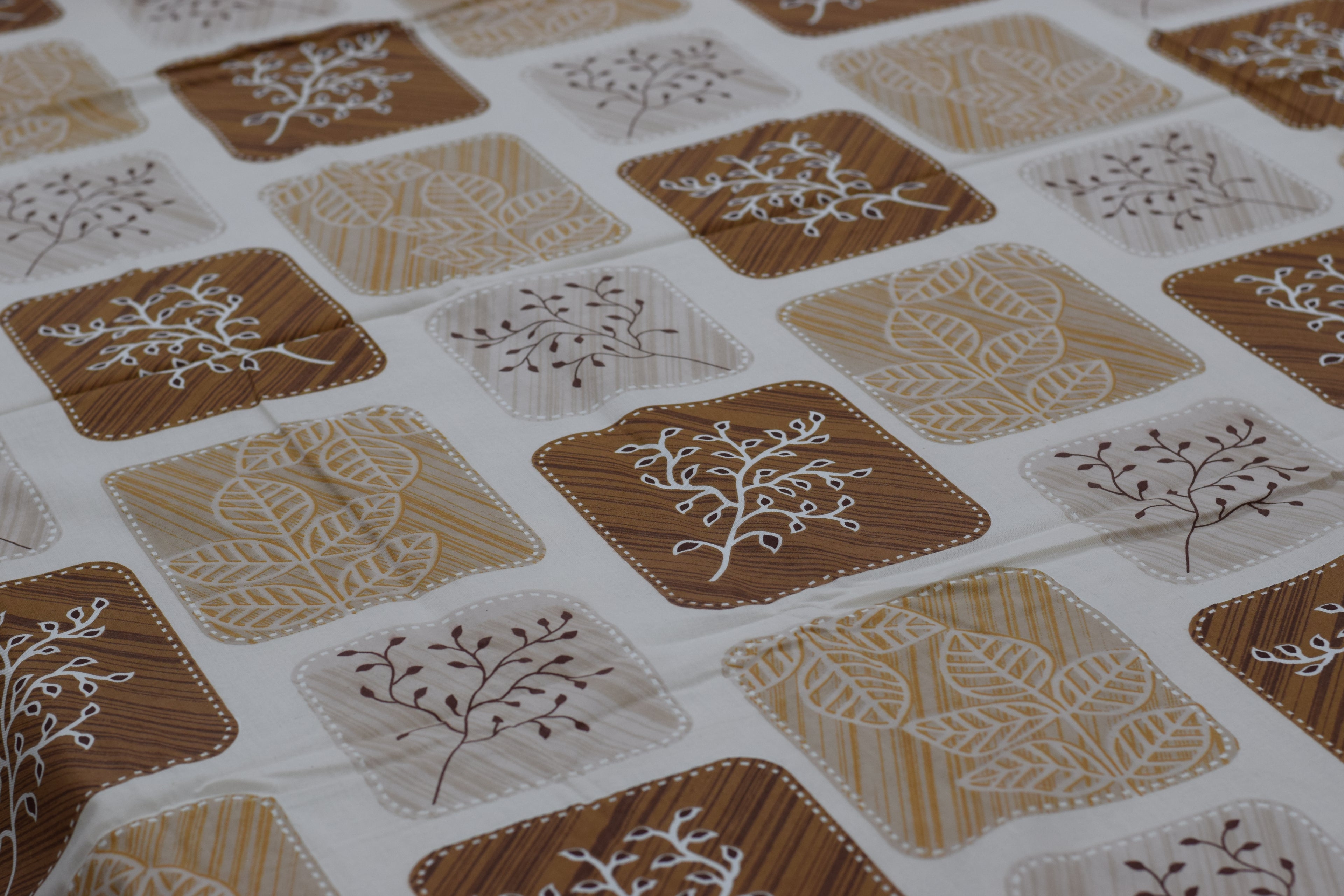 Queen Size Premium Cotton Bedsheet with Elegant Brown Leaf Print – 3 Piece Set