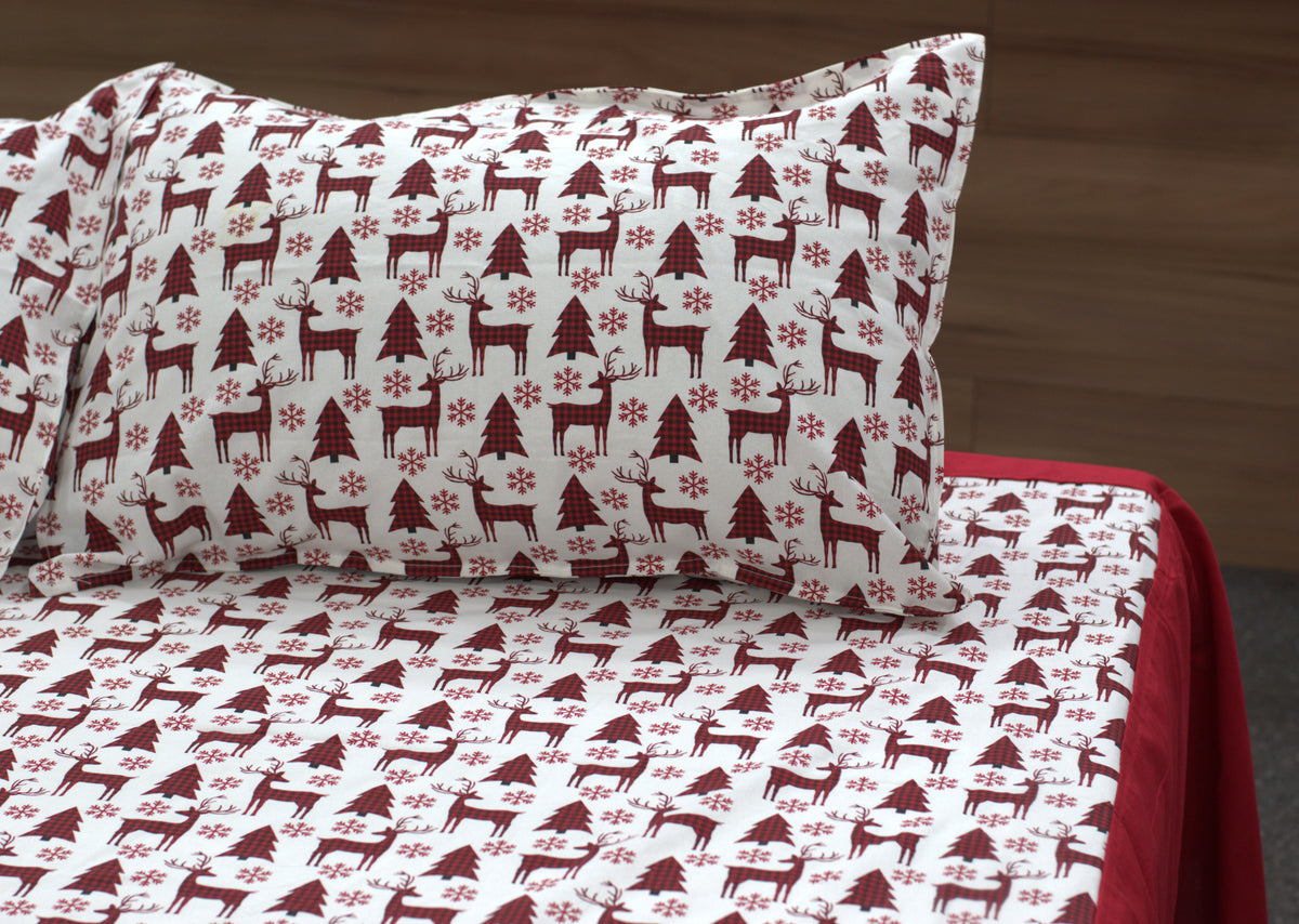 Christmas Printed Cotton King Size Bedspread – 100 × 110 Inches