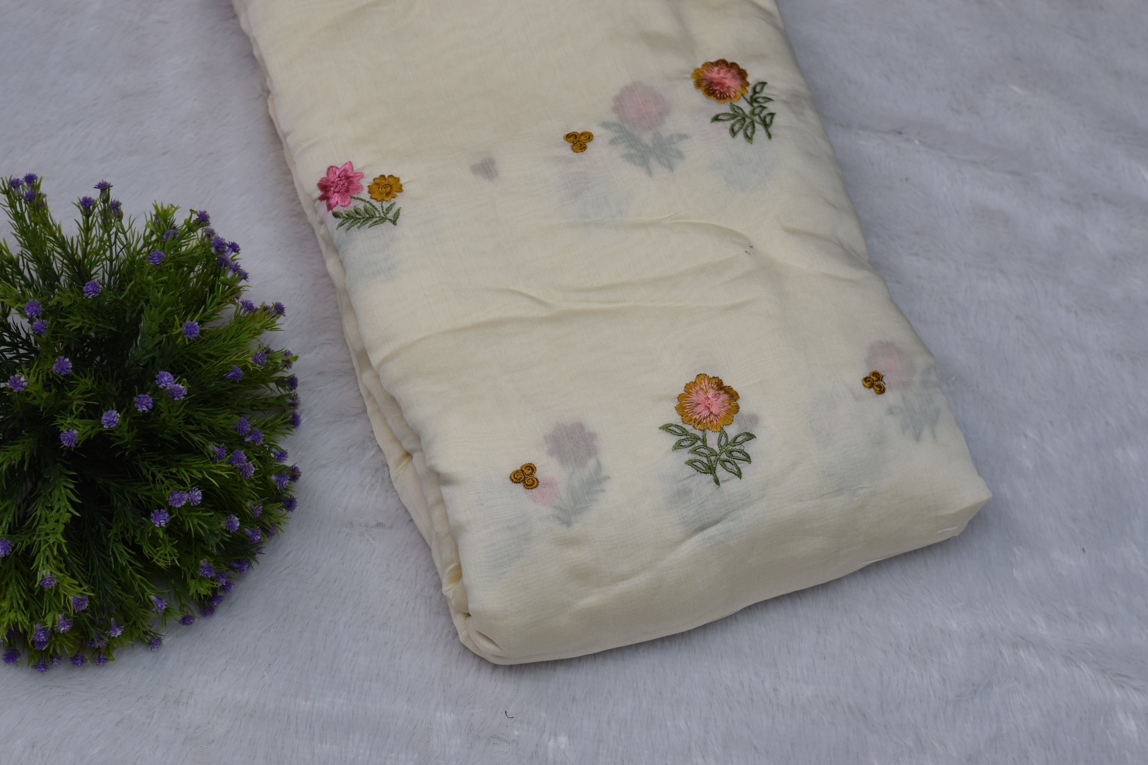 Premium Mul Chanderi Fabric with Floral Embroidery – 44 Inches Width |Lightweight Dress Material - View 3 - Floral - Nushio