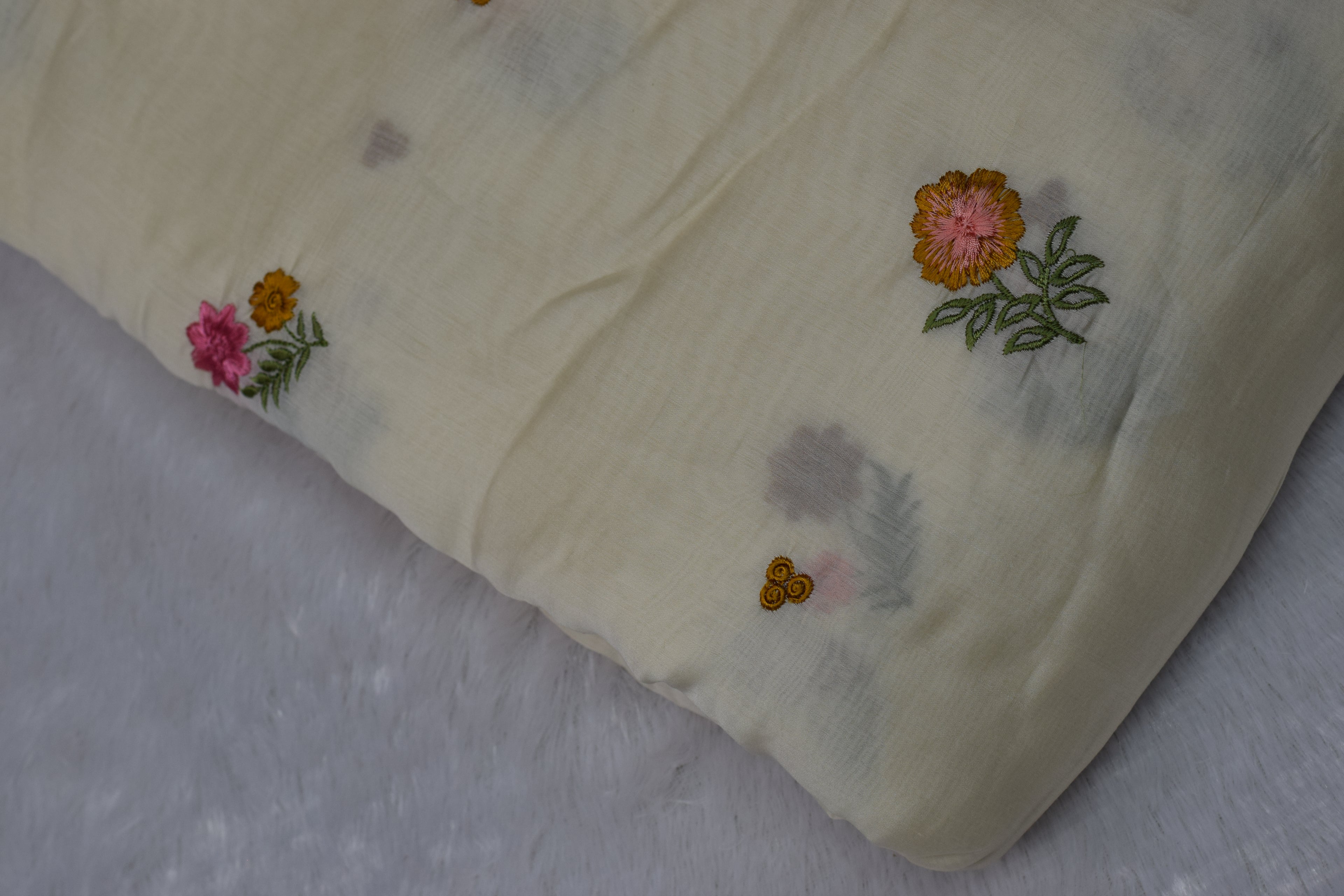 Premium Mul Chanderi Fabric with Floral Embroidery – 44 Inches Width |Lightweight Dress Material