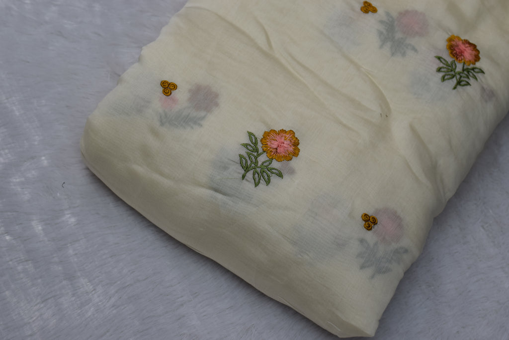 Premium Mul Chanderi Fabric with Floral Embroidery – 44 Inches Width |Lightweight Dress Material - View 2 - Floral - Nushio